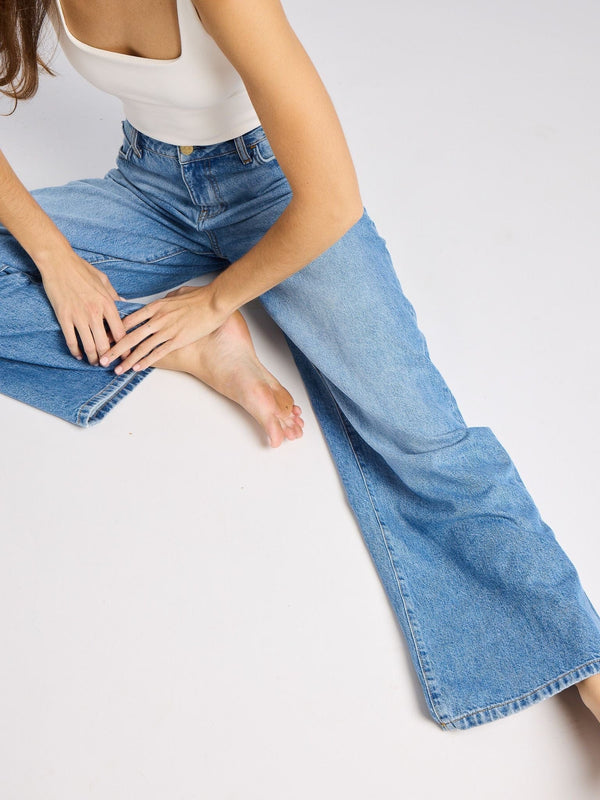 Lizzie Mid Rise Slouchy Jean in Pacific — view 10