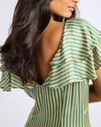 MILLE Clothing Lucie Dress in Almond & Green Stripe