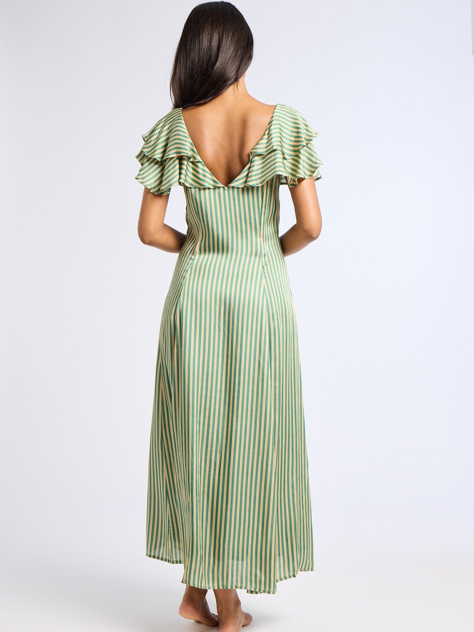 MILLE Clothing Lucie Dress in Almond & Green Stripe