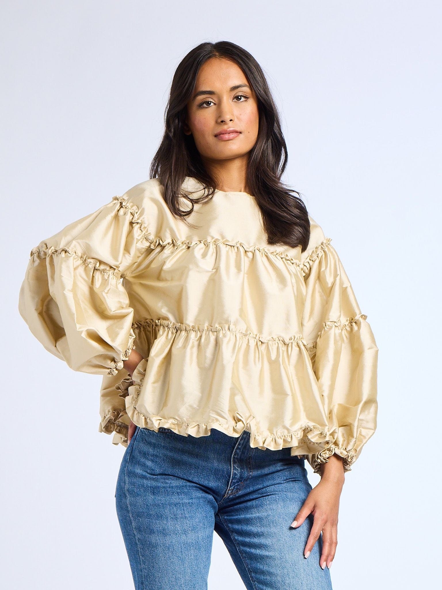 MILLE Clothing Mae Top in Almond Taffeta