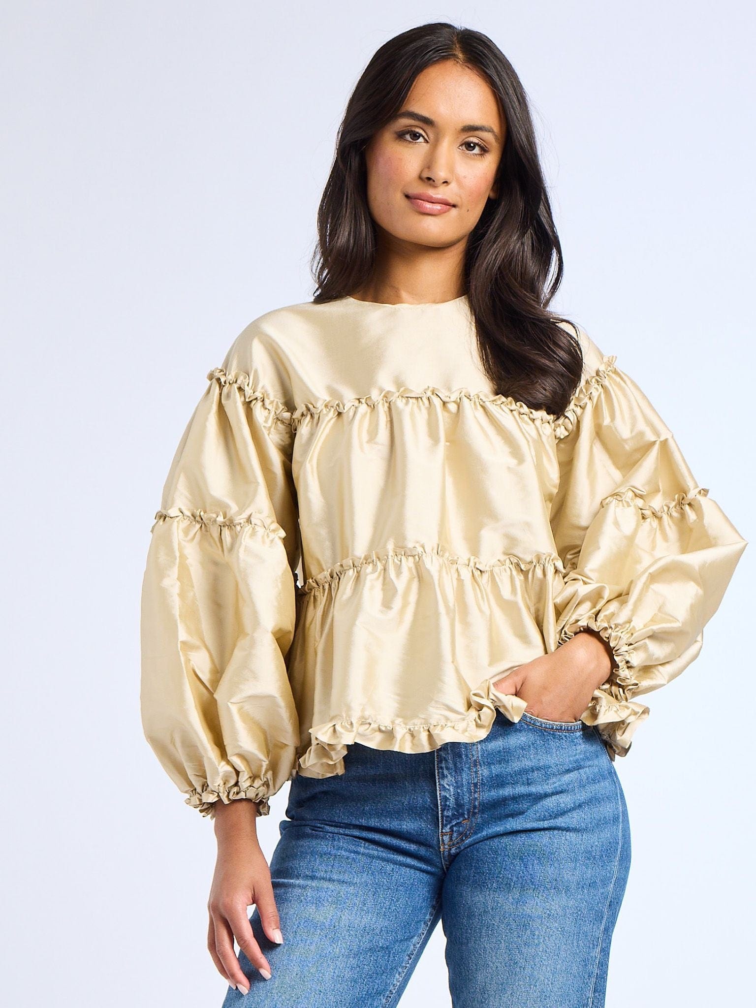 MILLE Clothing Mae Top in Almond Taffeta