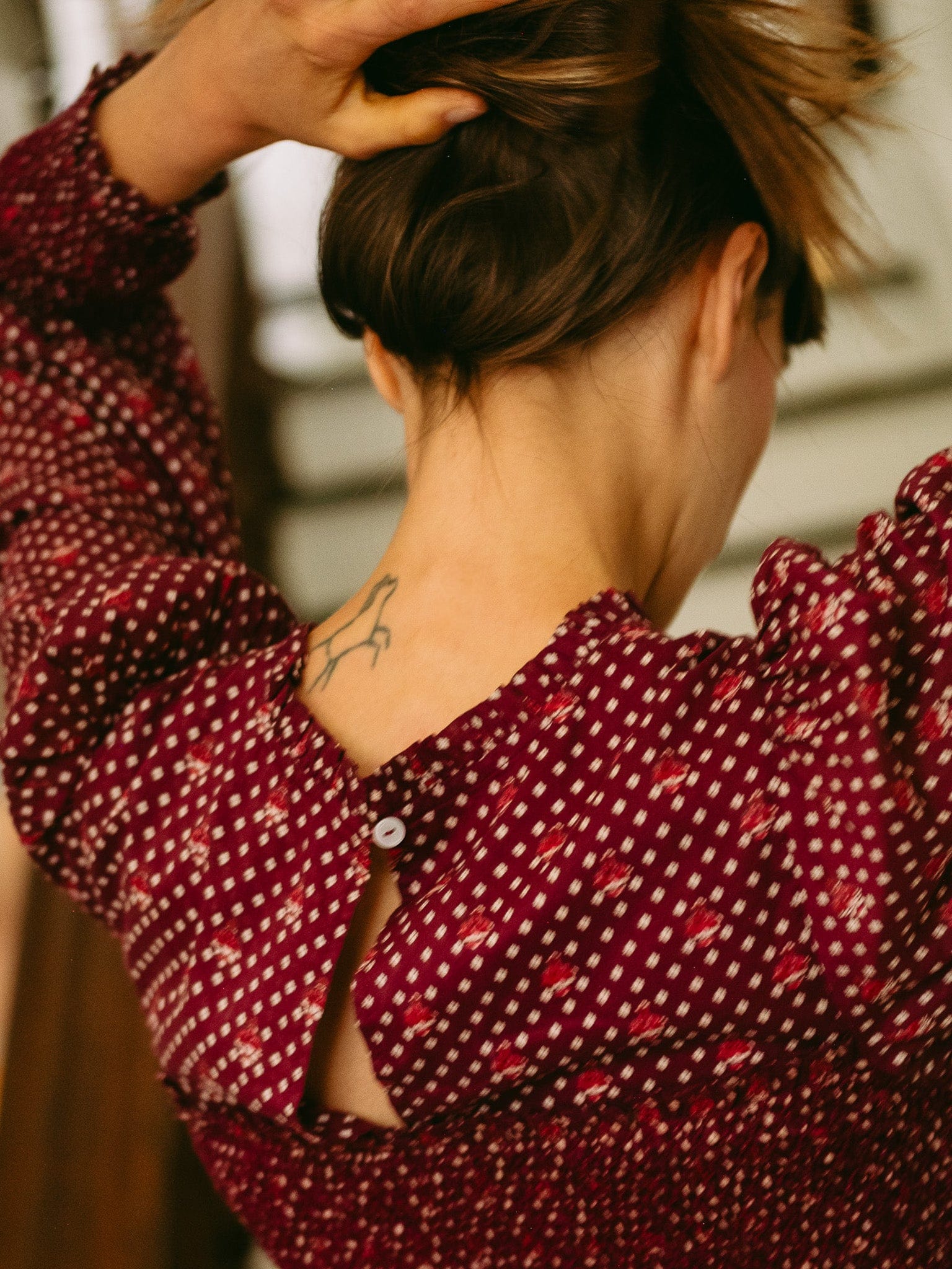 MILLE Clothing Maeve Dress in Burgundy Foulard