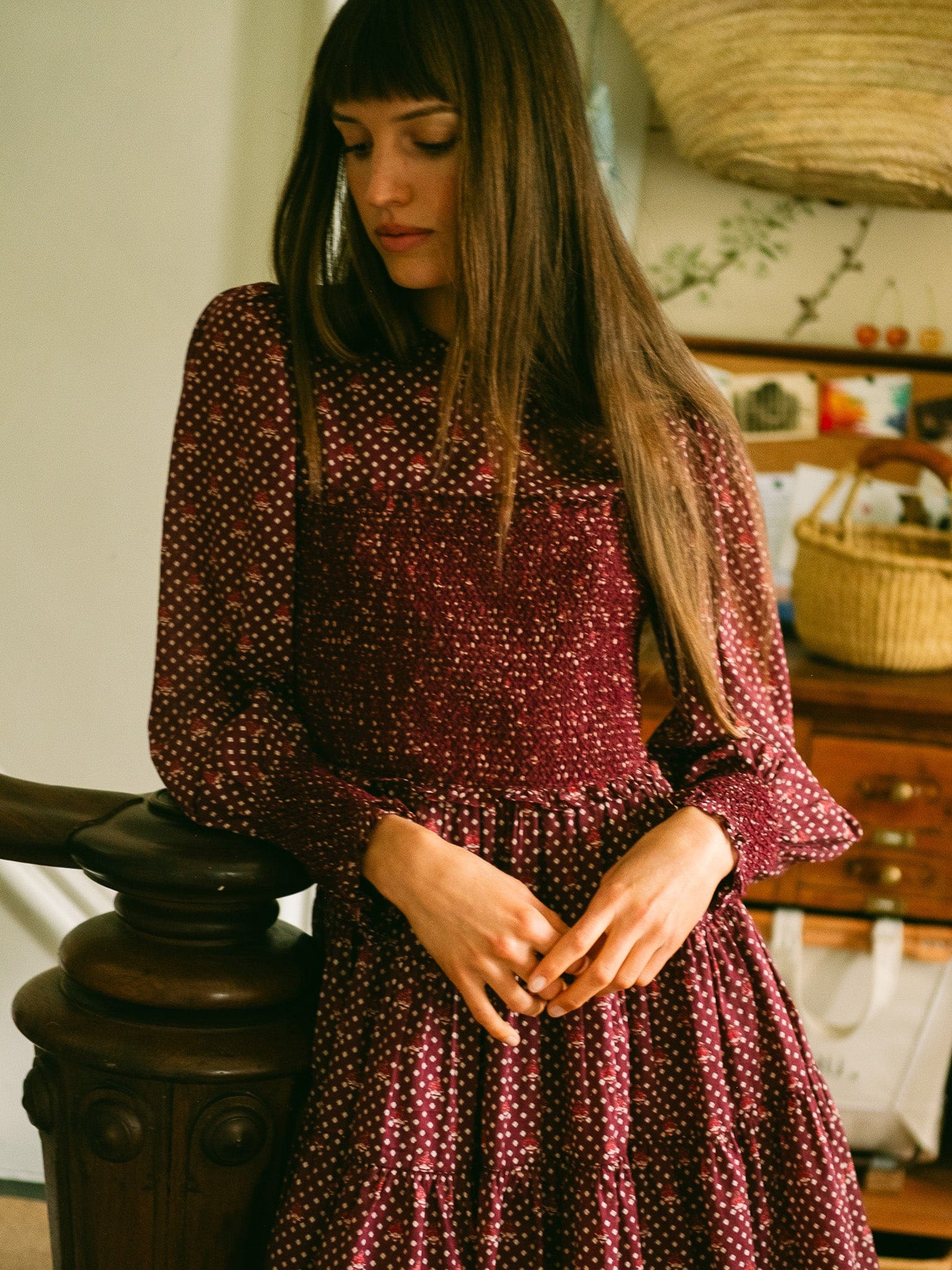 MILLE Clothing Maeve Dress in Burgundy Foulard