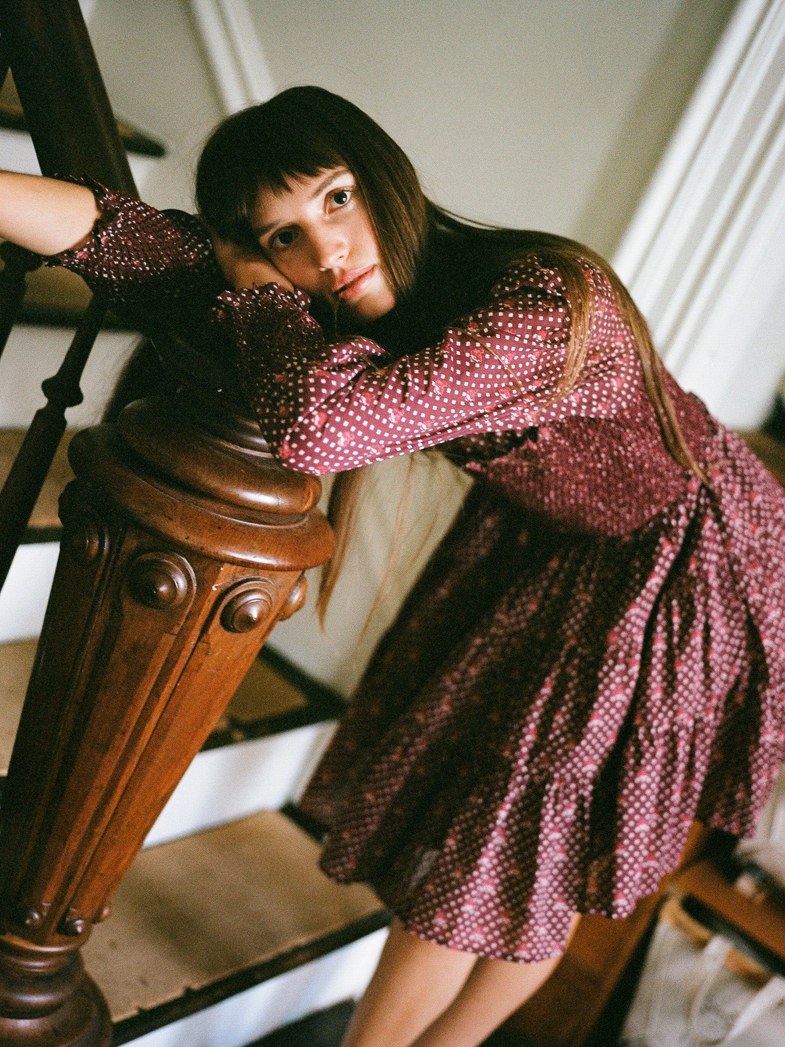 MILLE Clothing Maeve Dress in Burgundy Foulard