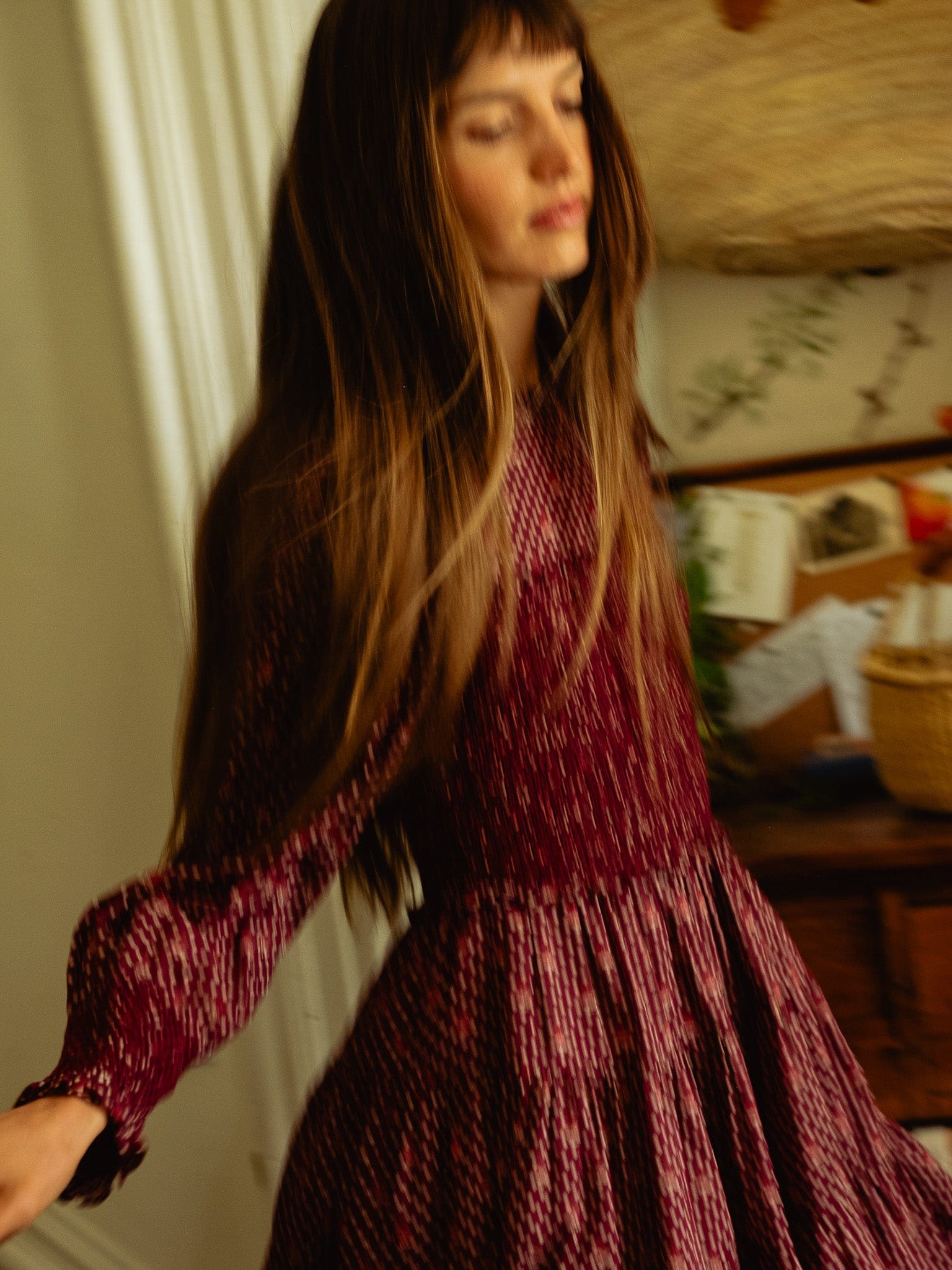MILLE Clothing Maeve Dress in Burgundy Foulard
