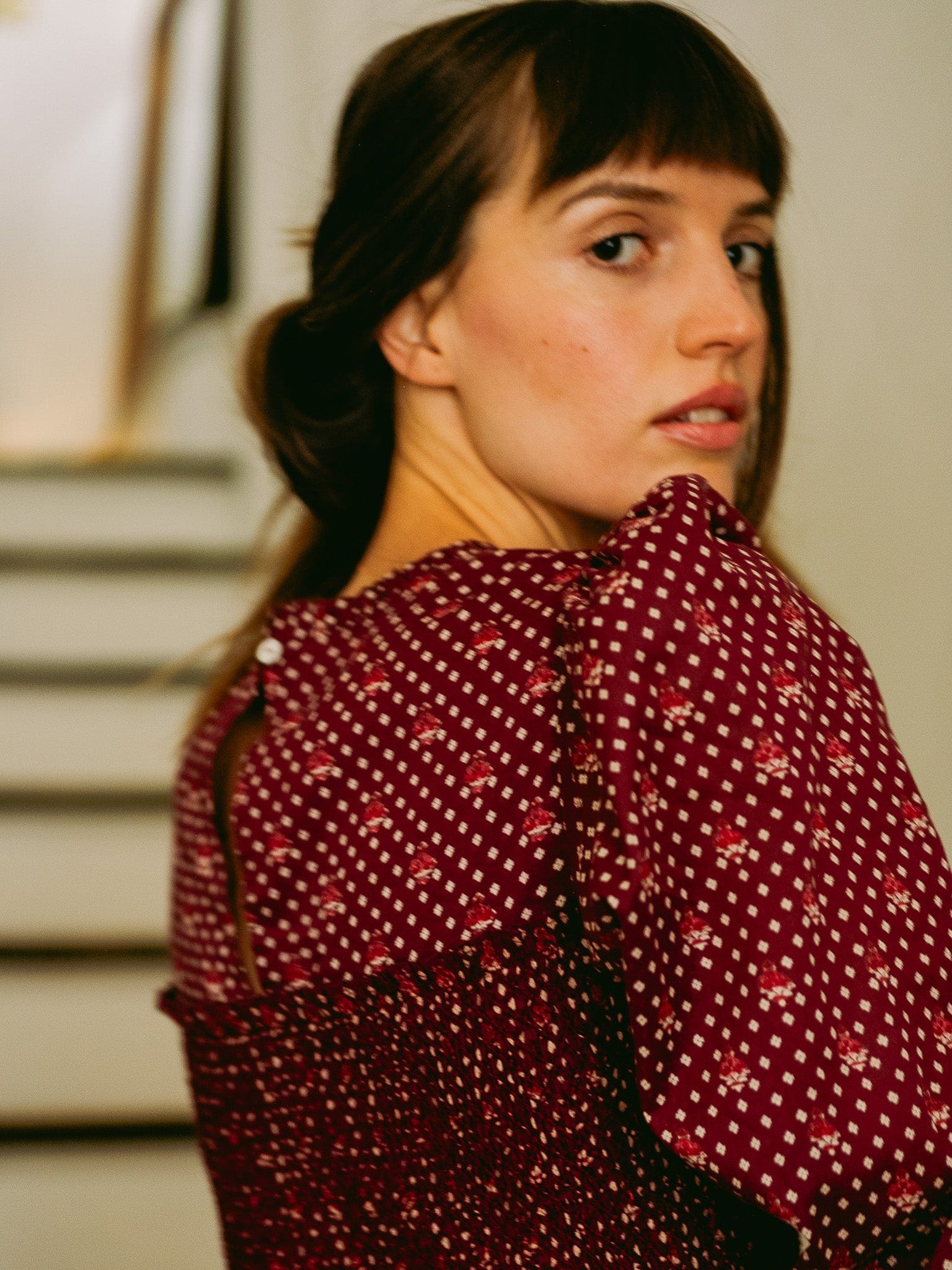MILLE Clothing Maeve Dress in Burgundy Foulard