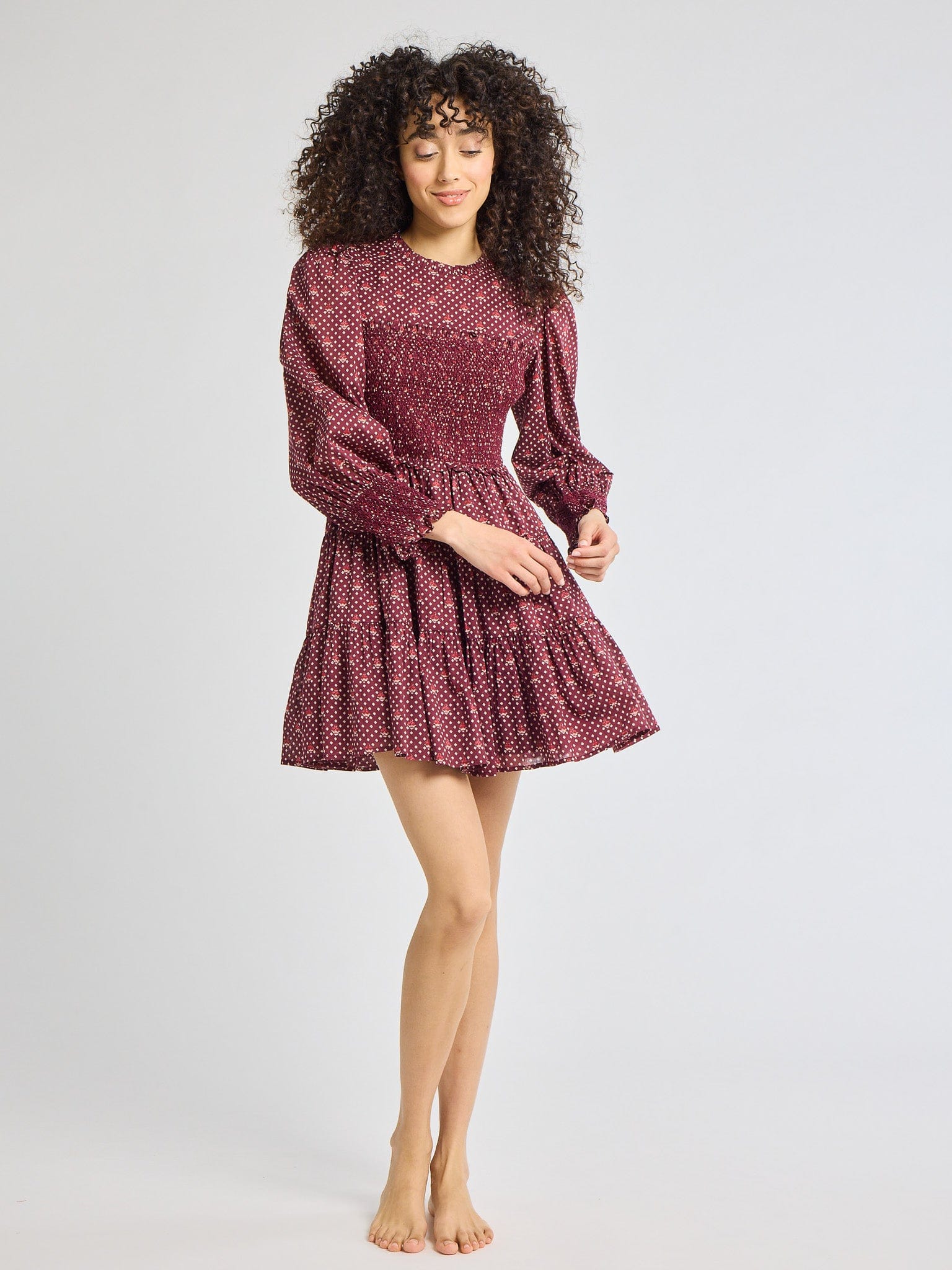 MILLE Clothing Maeve Dress in Burgundy Foulard