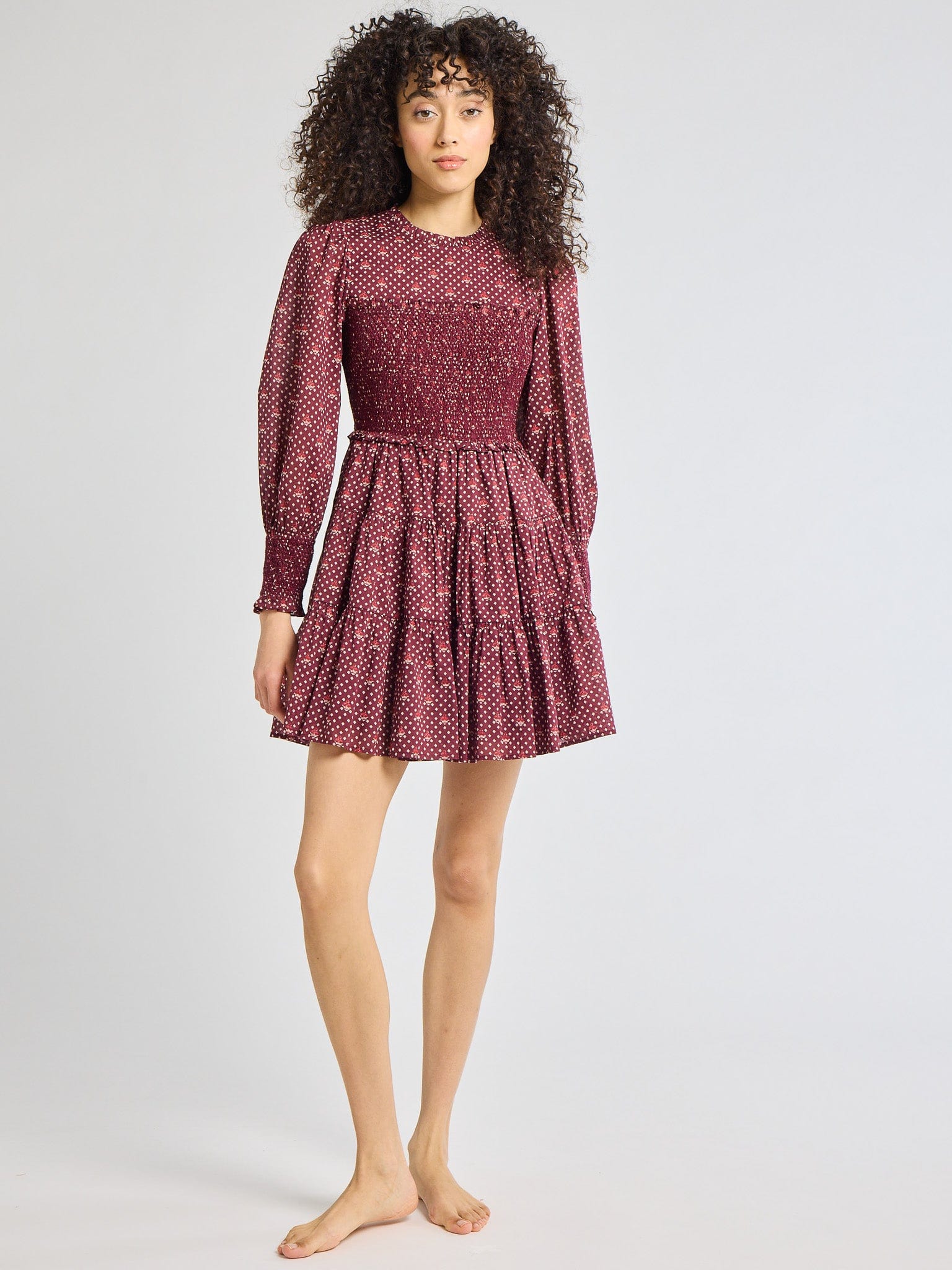 MILLE Clothing Maeve Dress in Burgundy Foulard