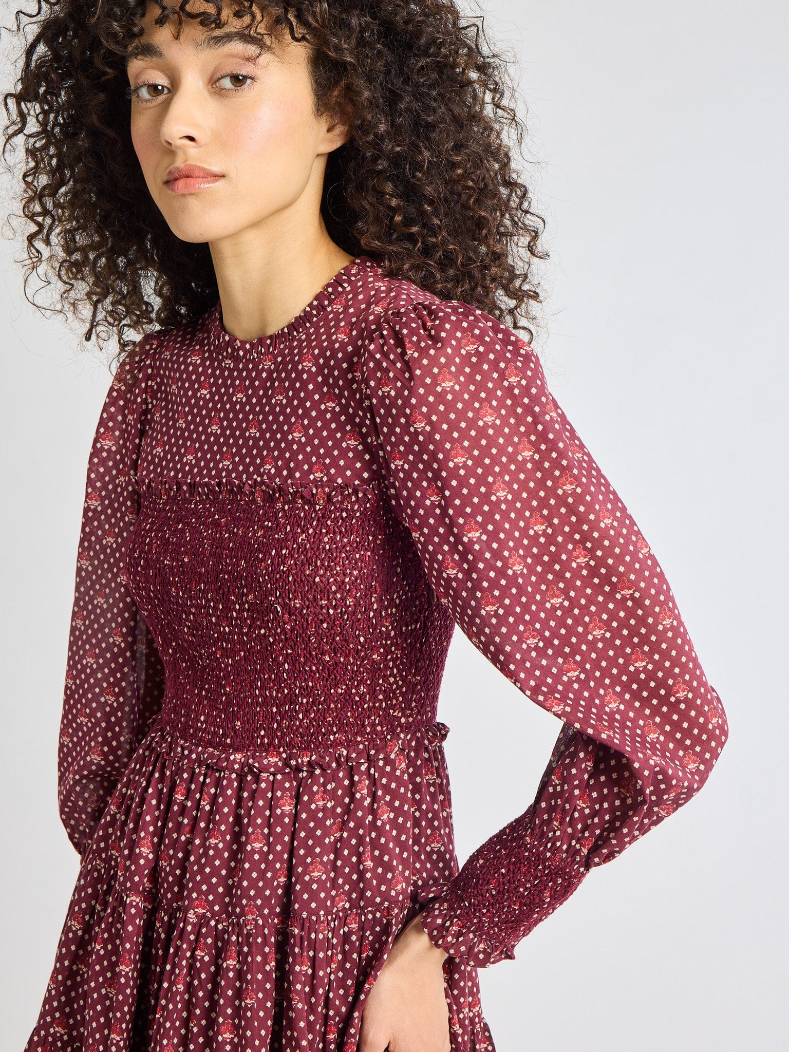 MILLE Clothing Maeve Dress in Burgundy Foulard