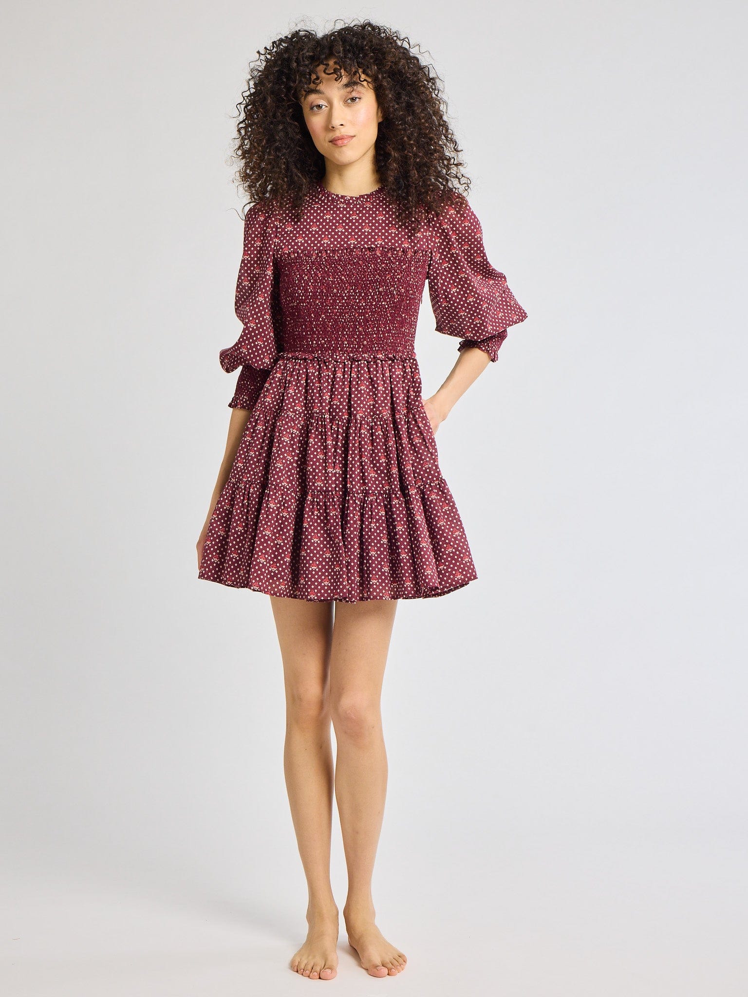 MILLE Clothing Maeve Dress in Burgundy Foulard