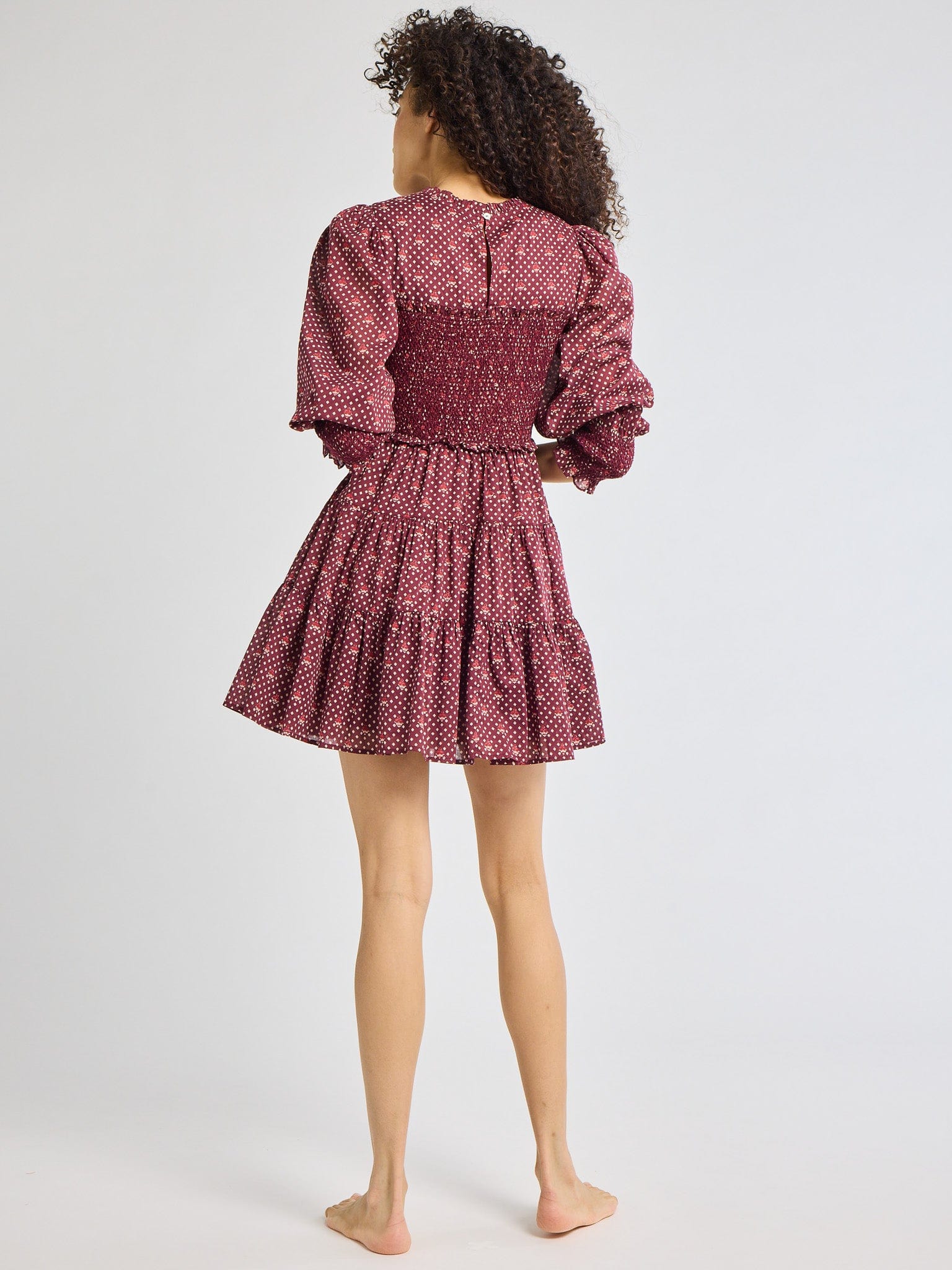 MILLE Clothing Maeve Dress in Burgundy Foulard