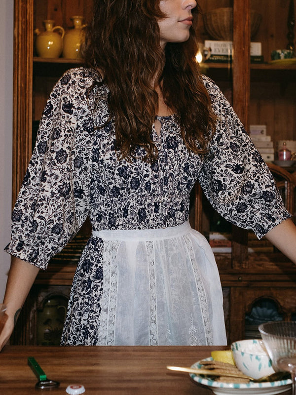 Magda Dress in Indigo Floral — view 2