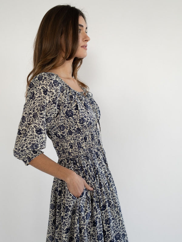 Magda Dress in Indigo Floral — view 15