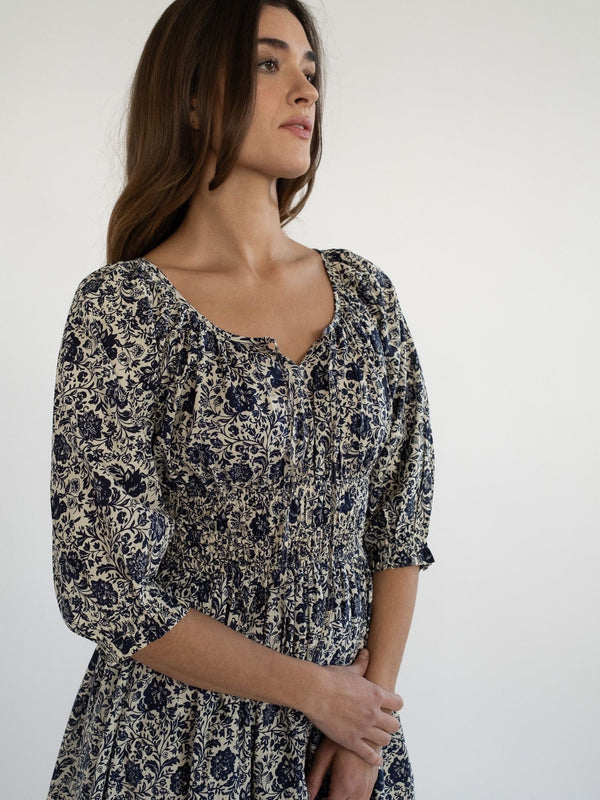 Magda Dress in Indigo Floral — view 4