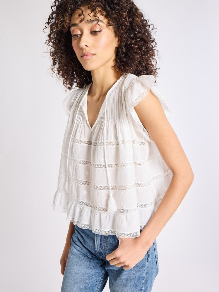Maria Top in White Lace & Embroidery