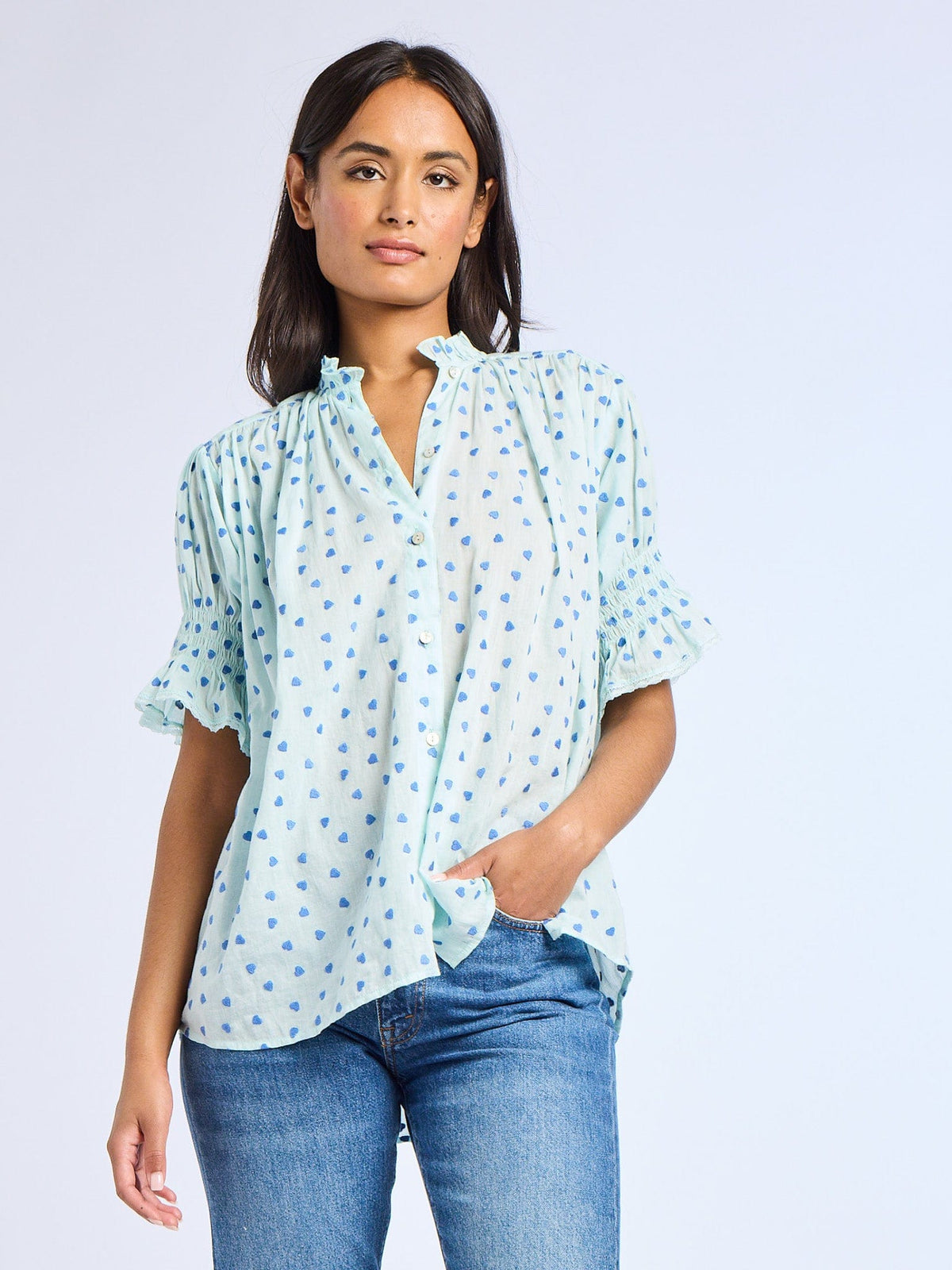 Marnie Top in Blue Hearts — The cut