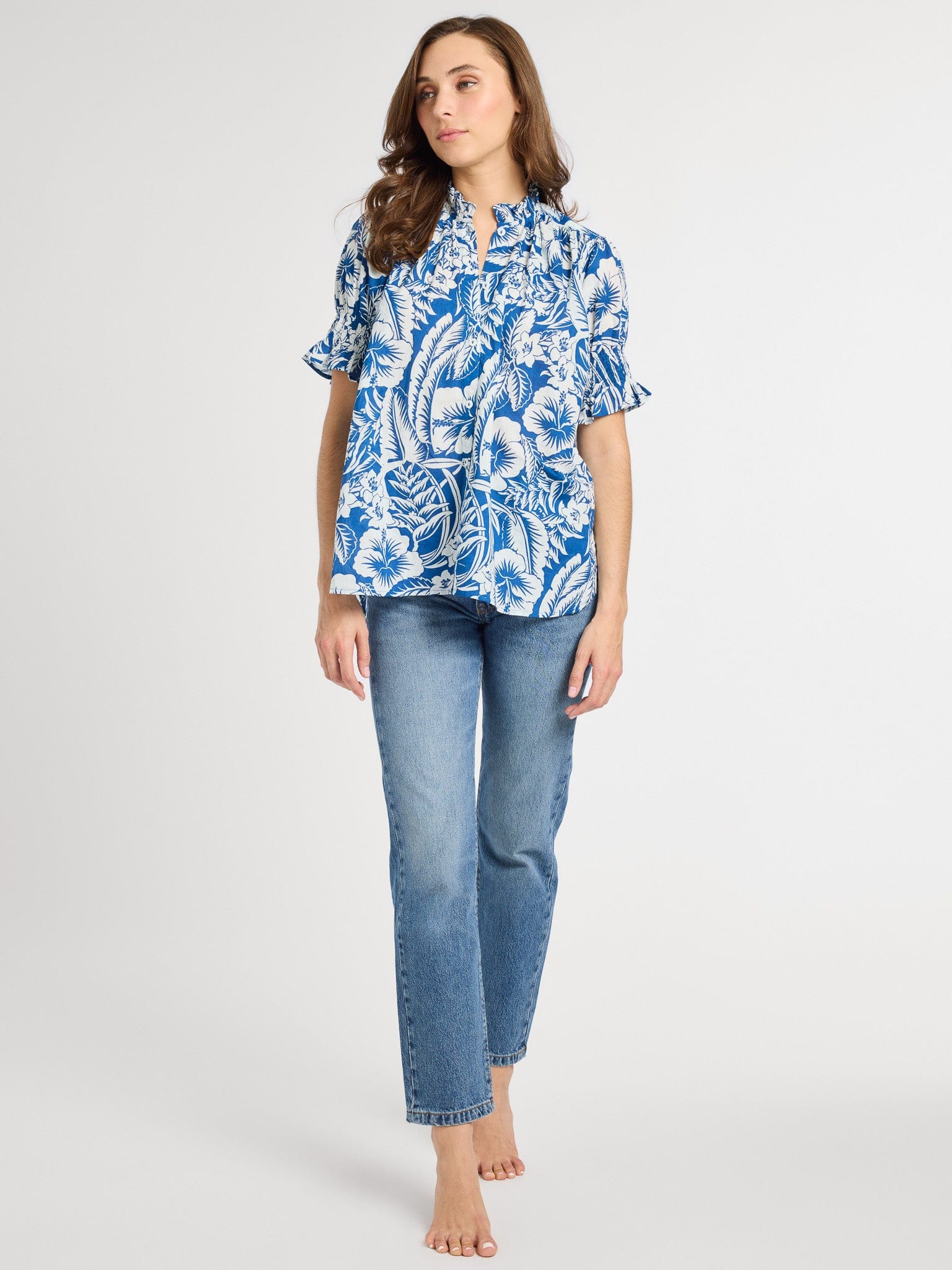 MILLE Clothing Marnie Top in Blue Hibiscus