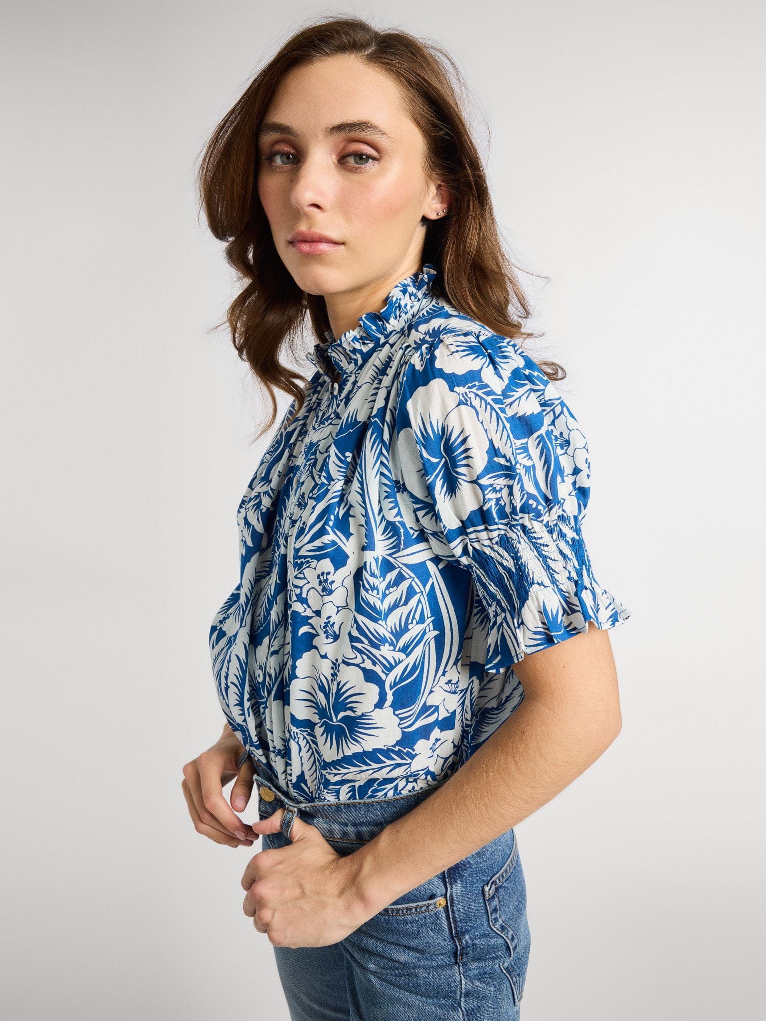 MILLE Clothing Marnie Top in Blue Hibiscus