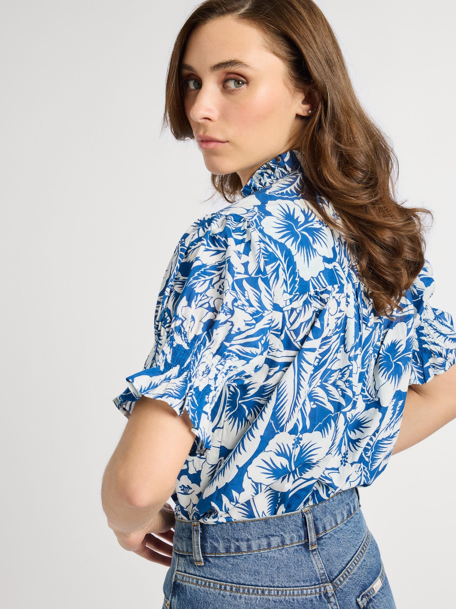 MILLE Clothing Marnie Top in Blue Hibiscus