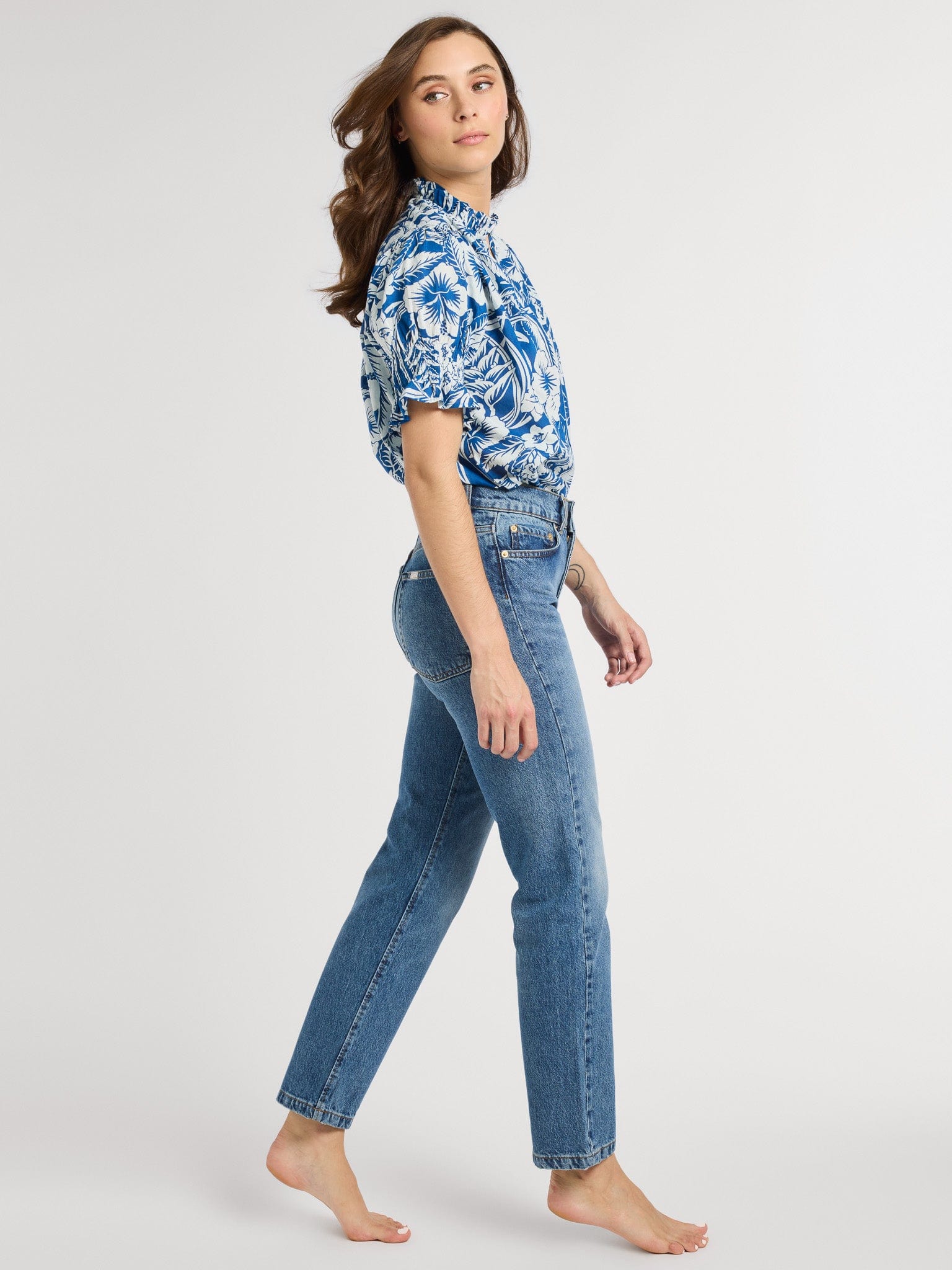 MILLE Clothing Marnie Top in Blue Hibiscus