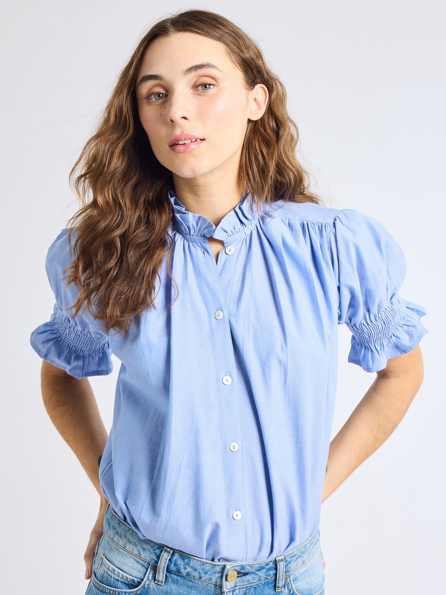 MILLE Clothing Marnie Top in Blue Oxford