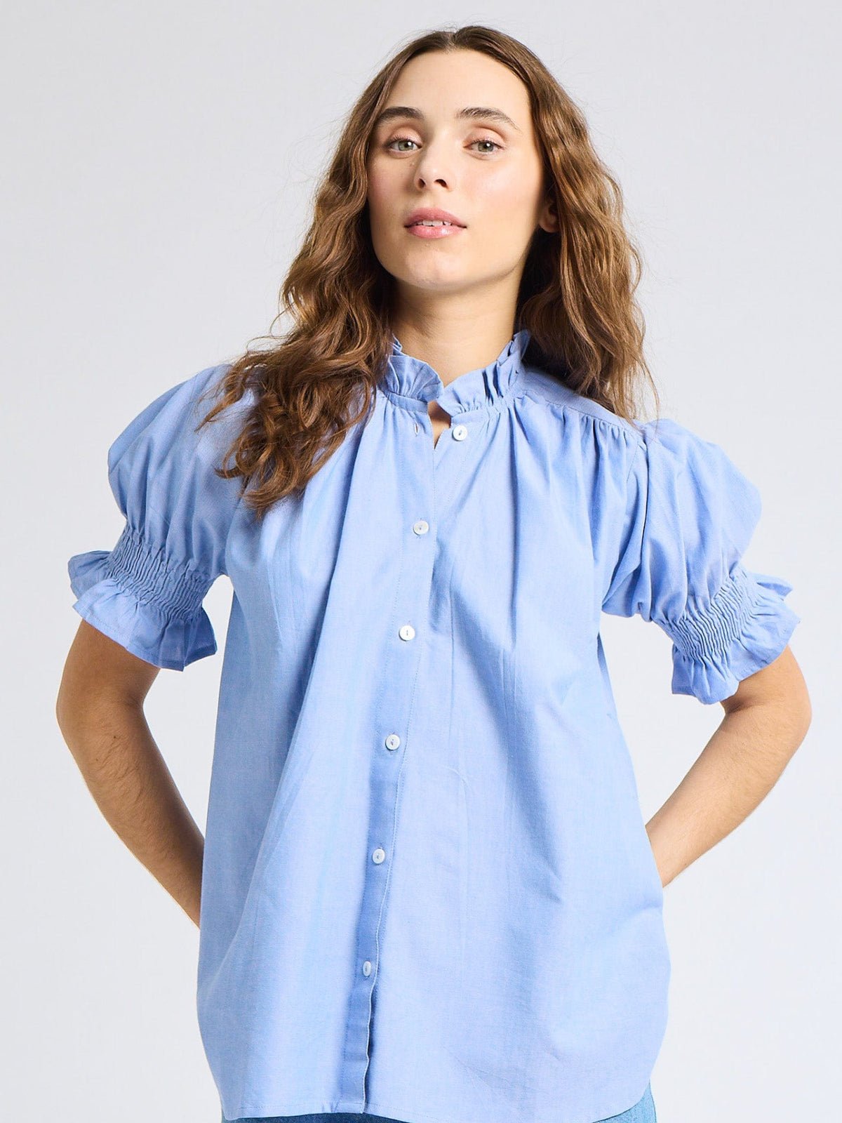 Marnie Top in Blue Oxford — The cut