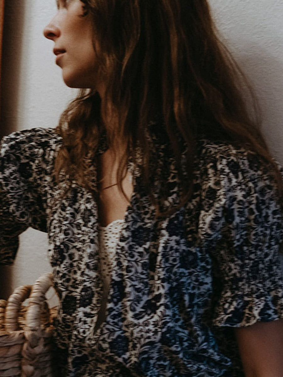Marnie Top in Indigo Floral — alternate view