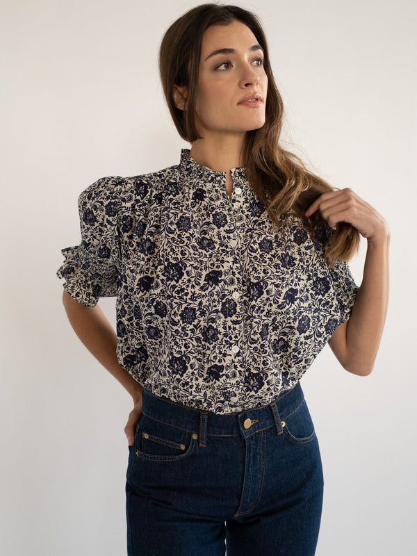 Marnie Top in Indigo Floral — view 7