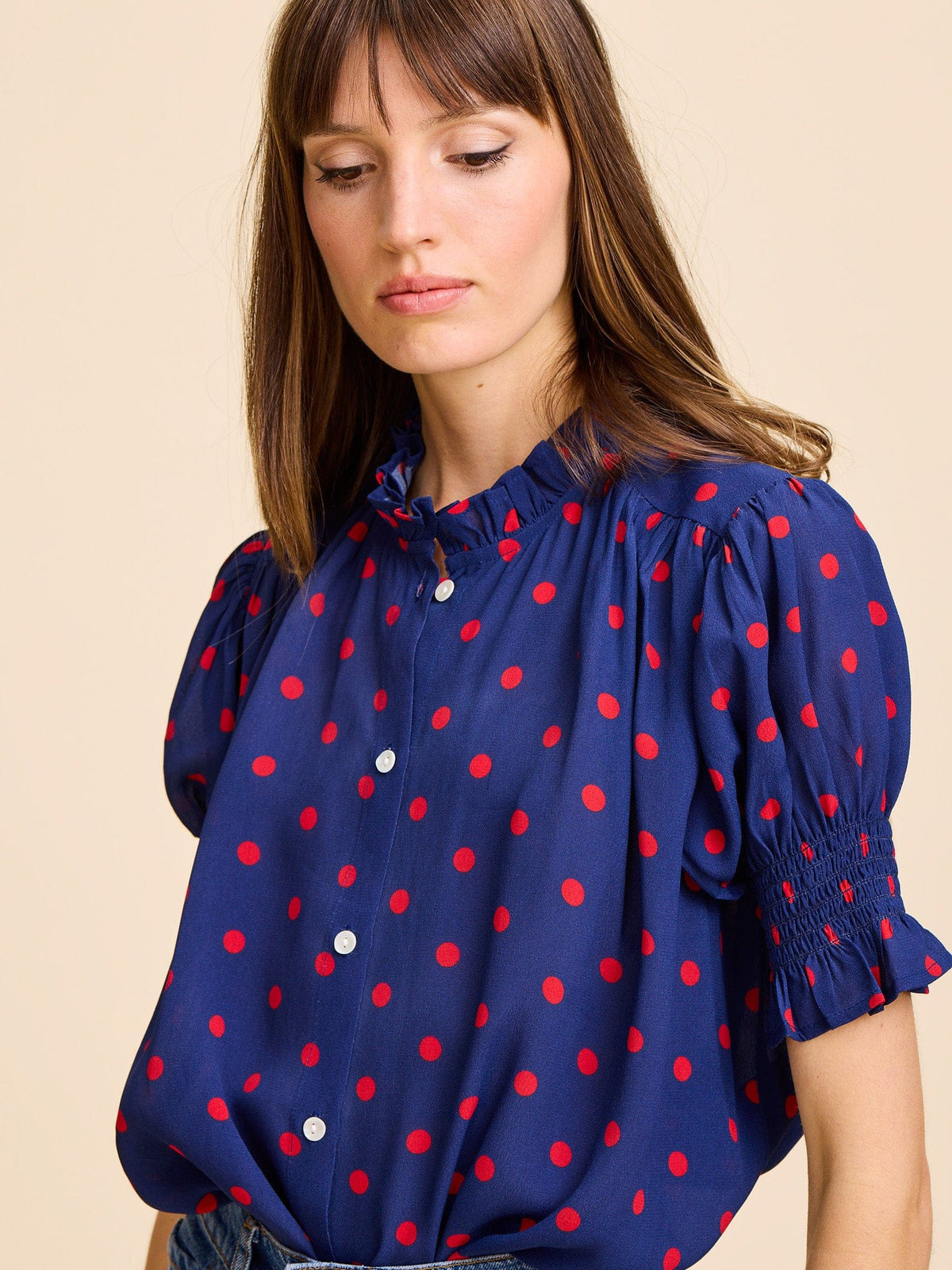 Marnie Top in Navy Dot — The print