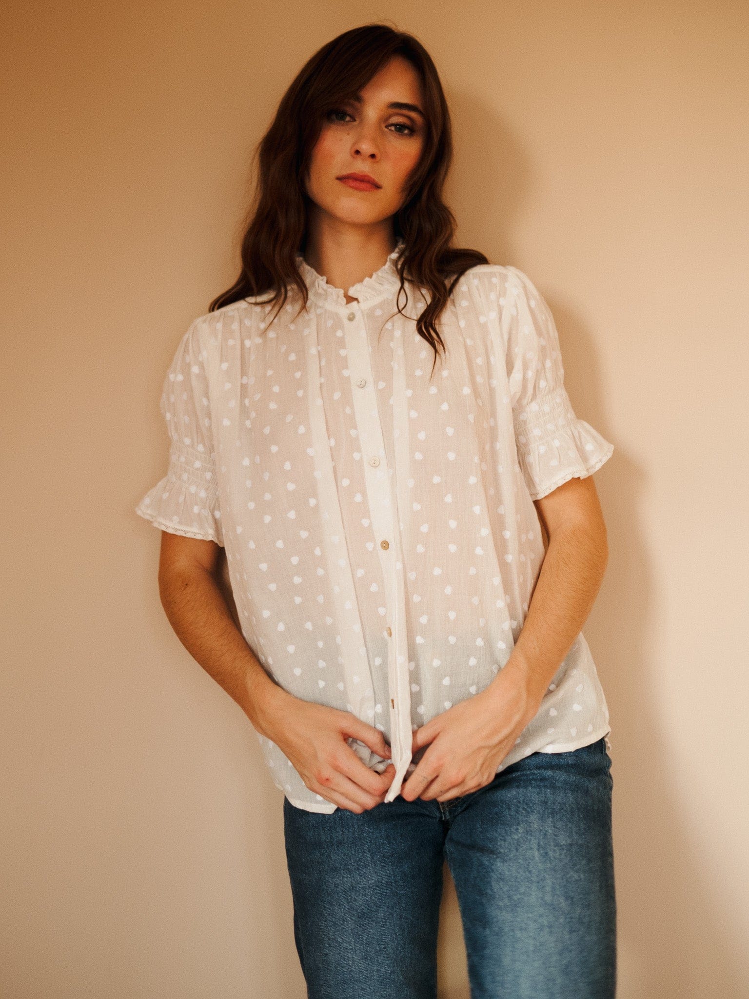 MILLE Clothing Marnie Top in White Hearts