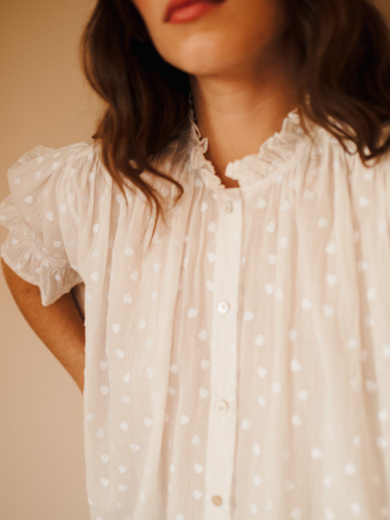 MILLE Clothing Marnie Top in White Hearts