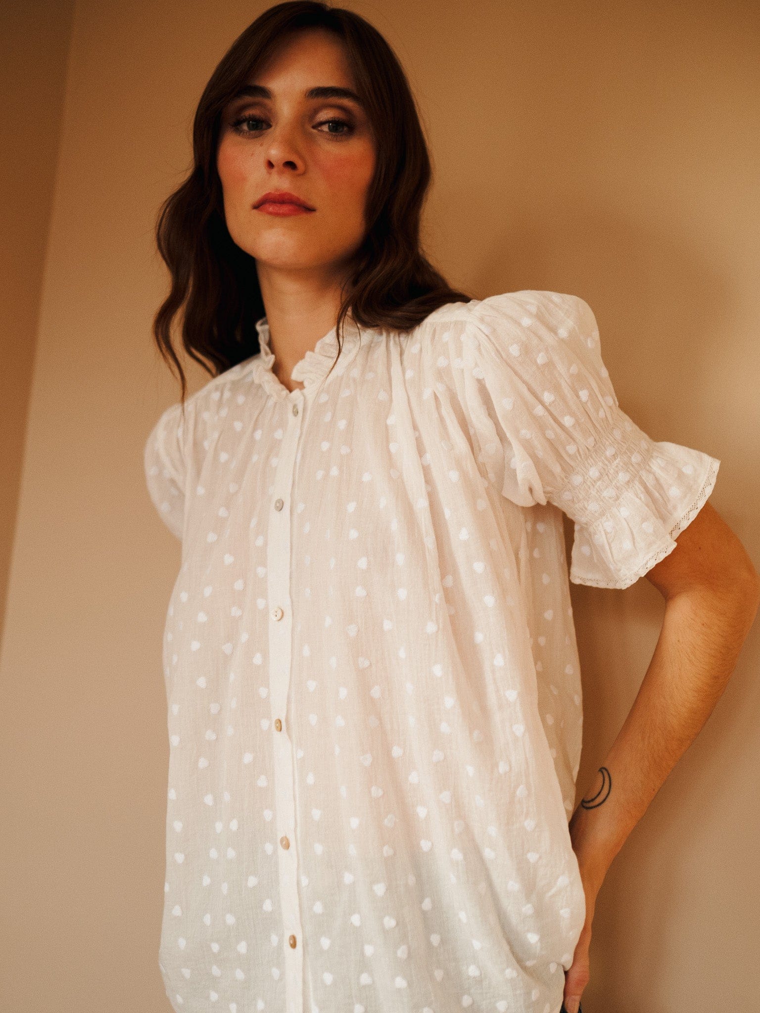 MILLE Clothing Marnie Top in White Hearts