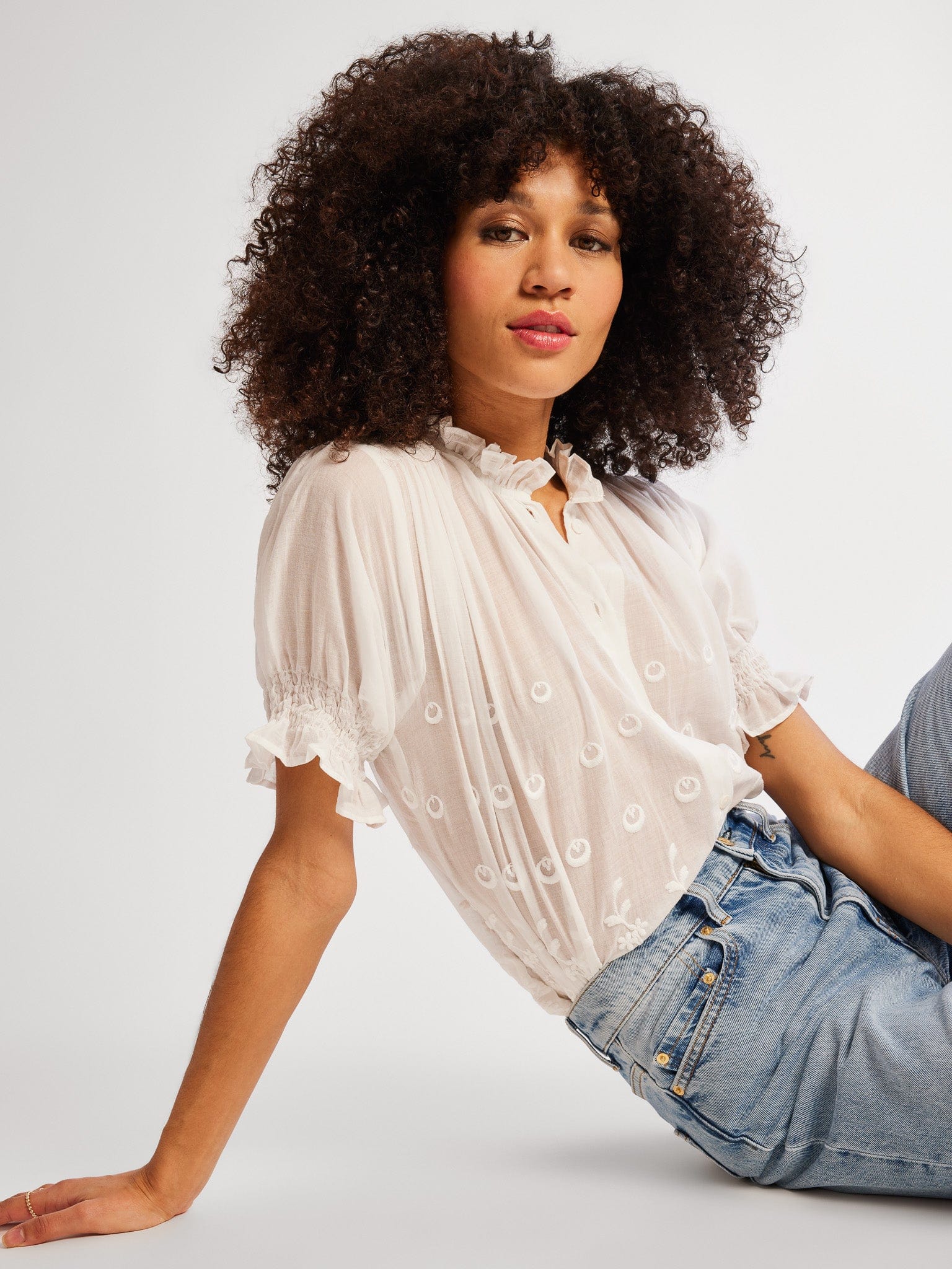 MILLE Clothing Marnie Top in White Petal Embroidery