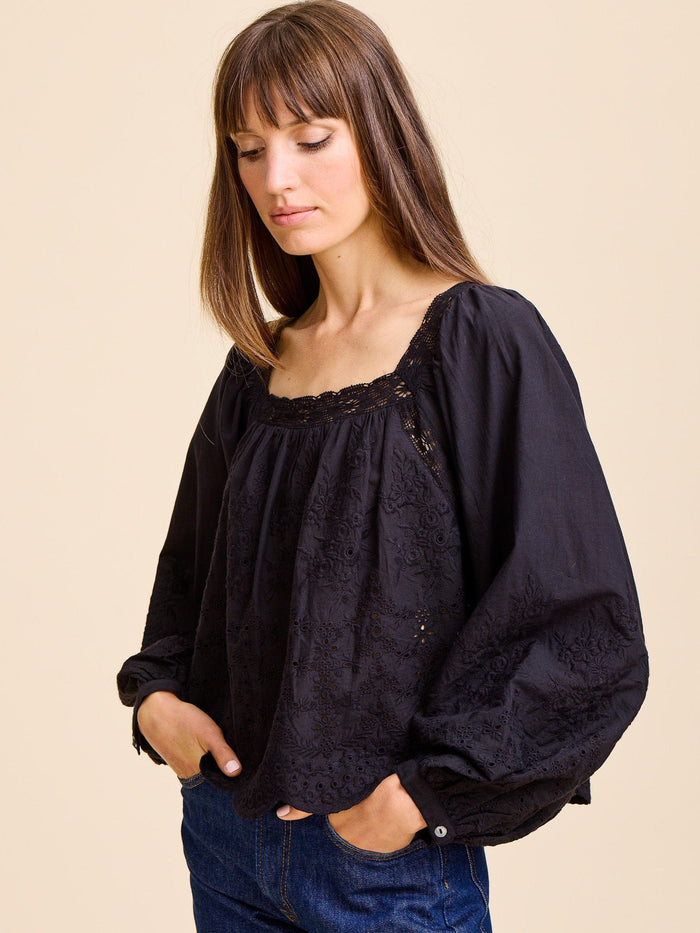 Maureen Top in Black Eyelet