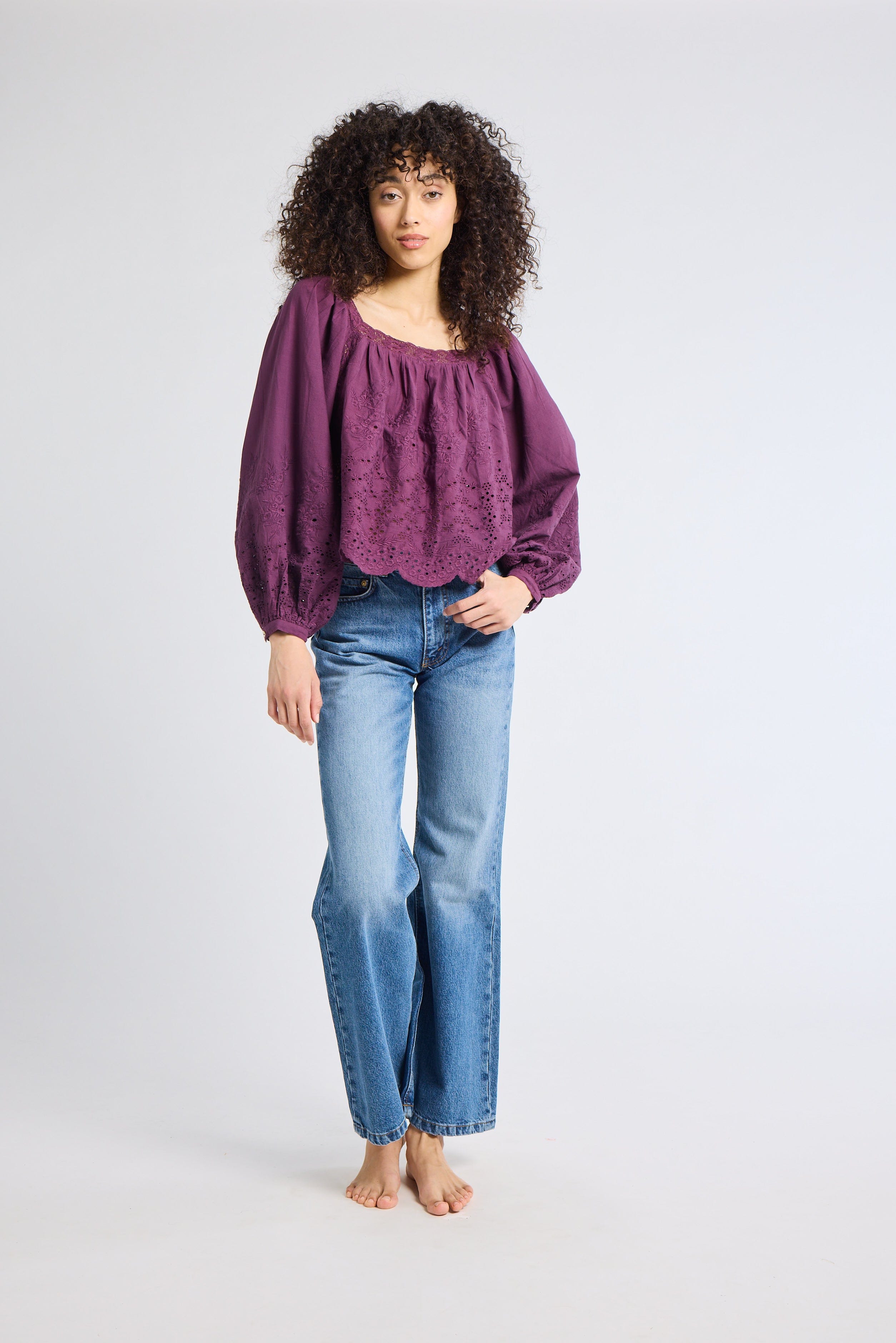 MILLE Clothing Maureen Top in Plum Eyelet