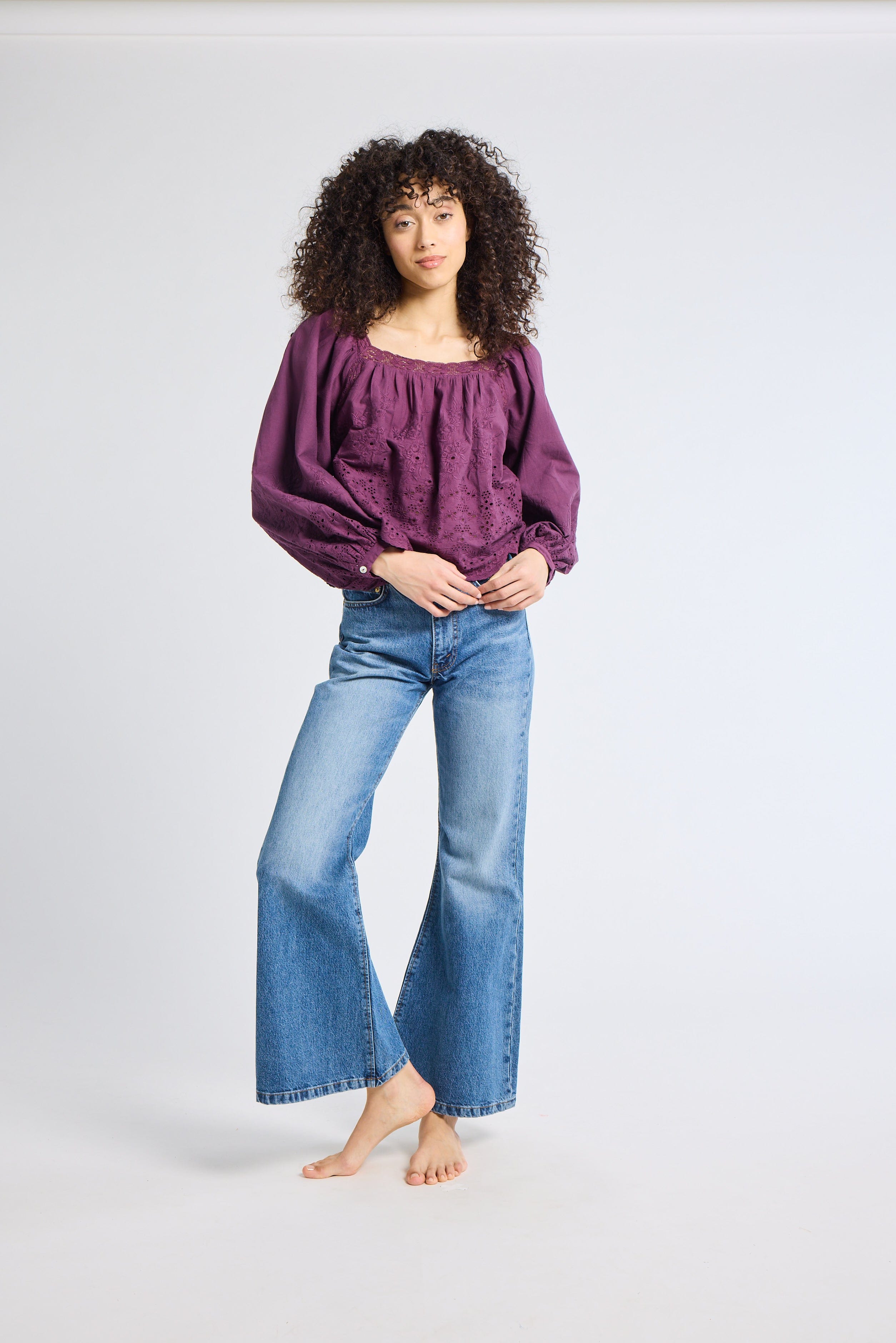 MILLE Clothing Maureen Top in Plum Eyelet