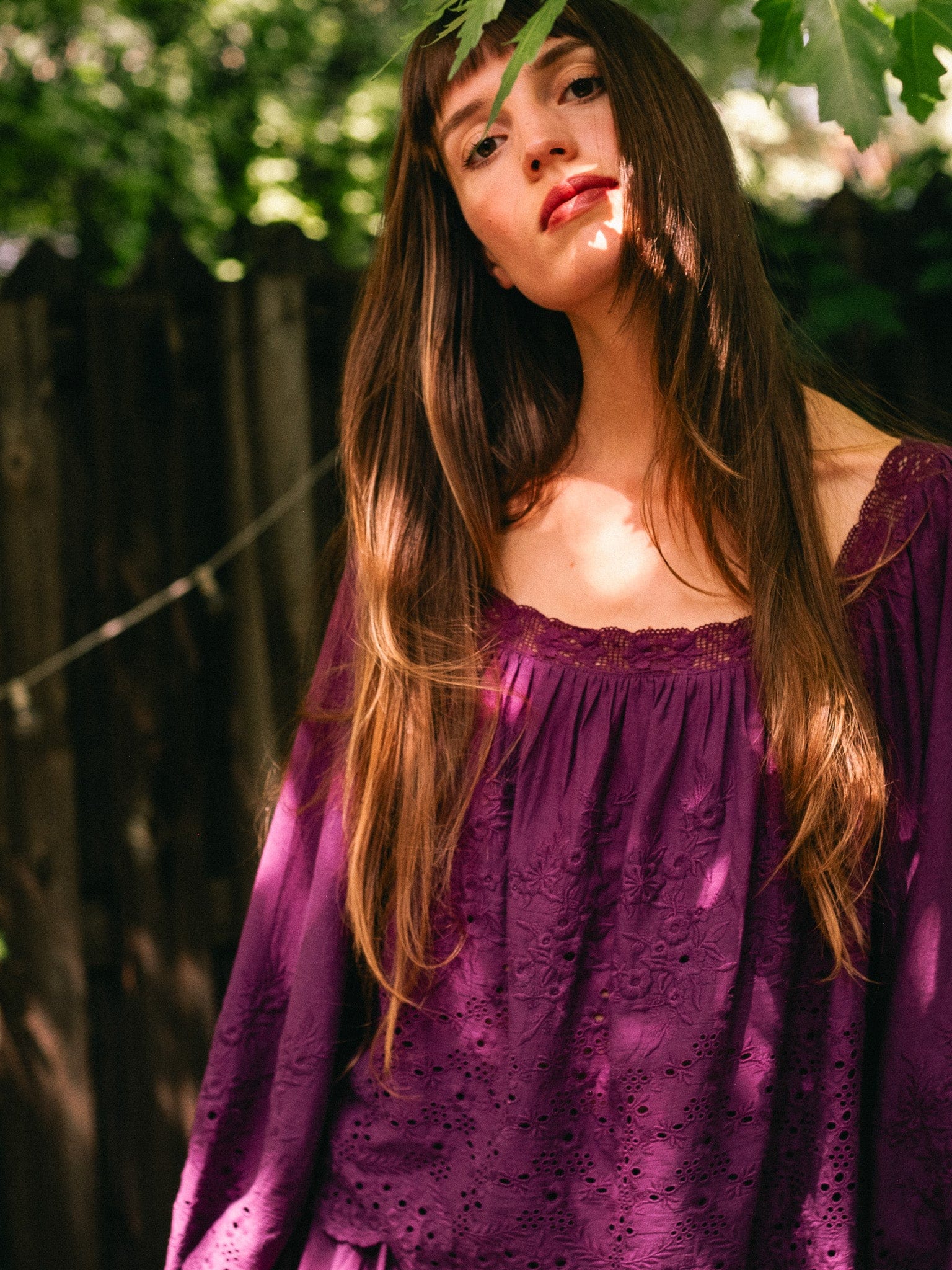 MILLE Clothing Maureen Top in Plum Eyelet