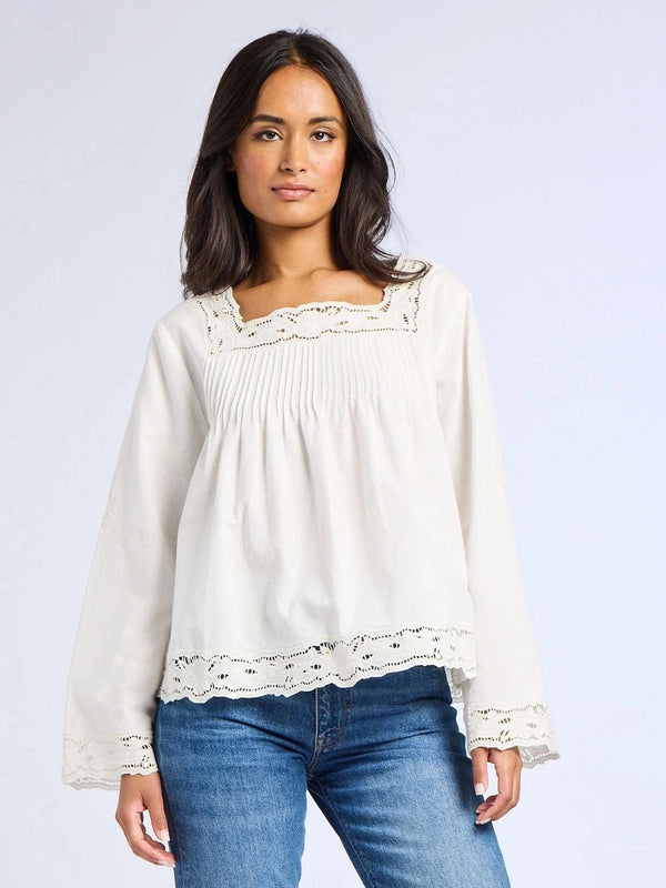 Melba Top in White Embroidered Linen — view 5
