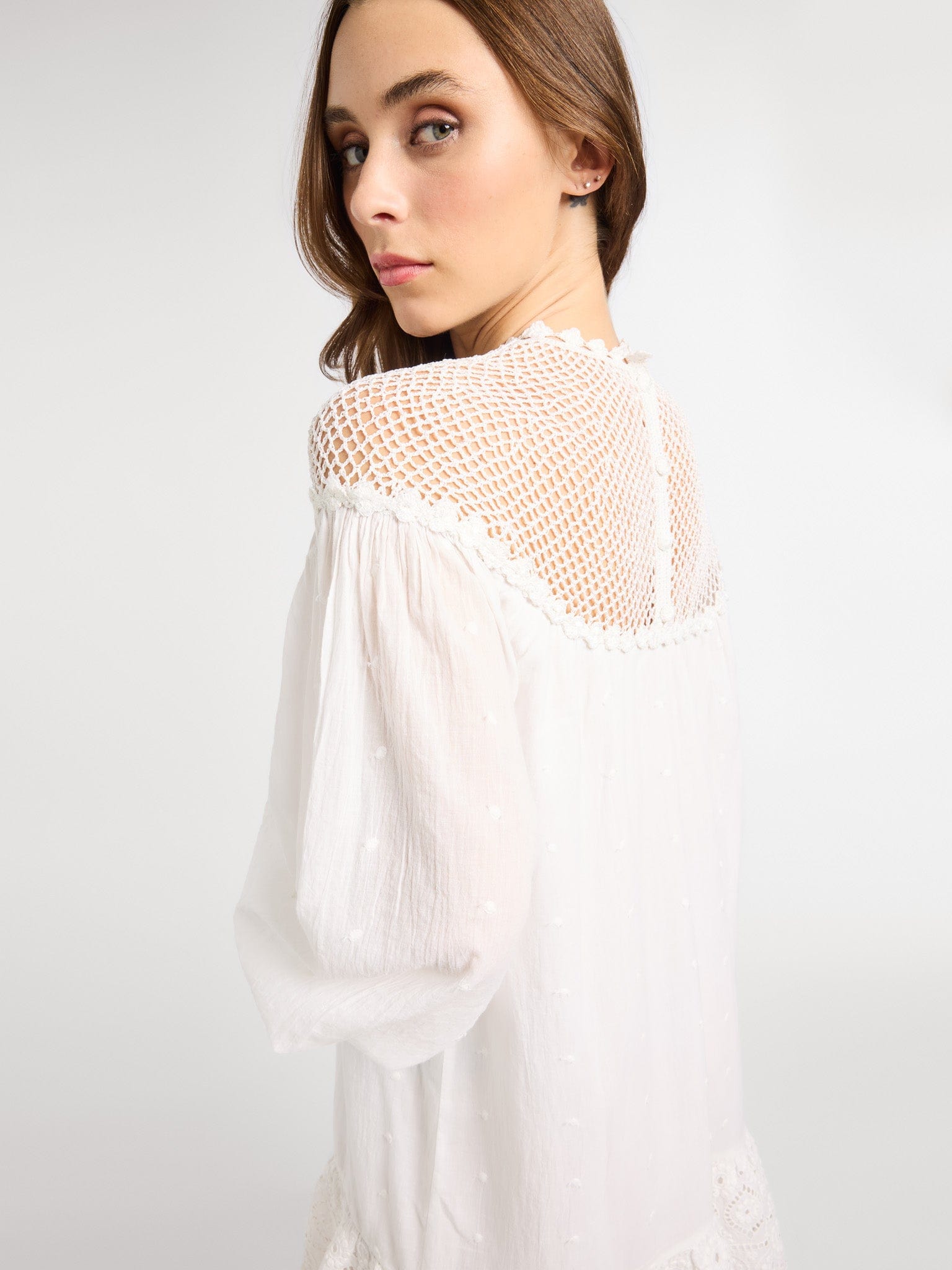 white crochet dress long sleeve MILLE Mirella Crochet Dress in White L