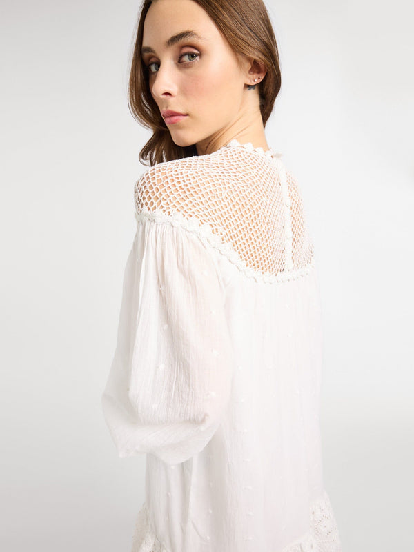 Mirella Crochet Dress in White — view 7