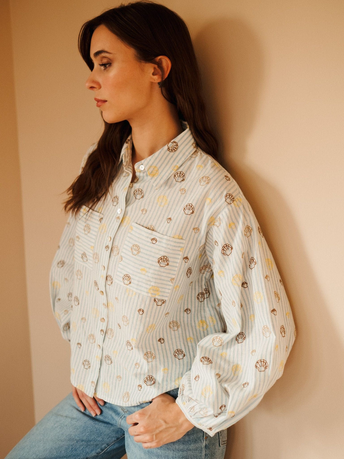 Molly Top in Seashell Embroidery — The cut