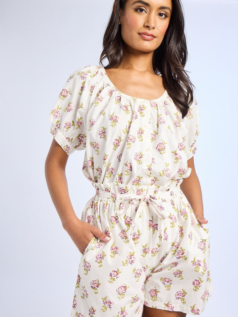 Naomi Top in Rose Block Print — alternate view