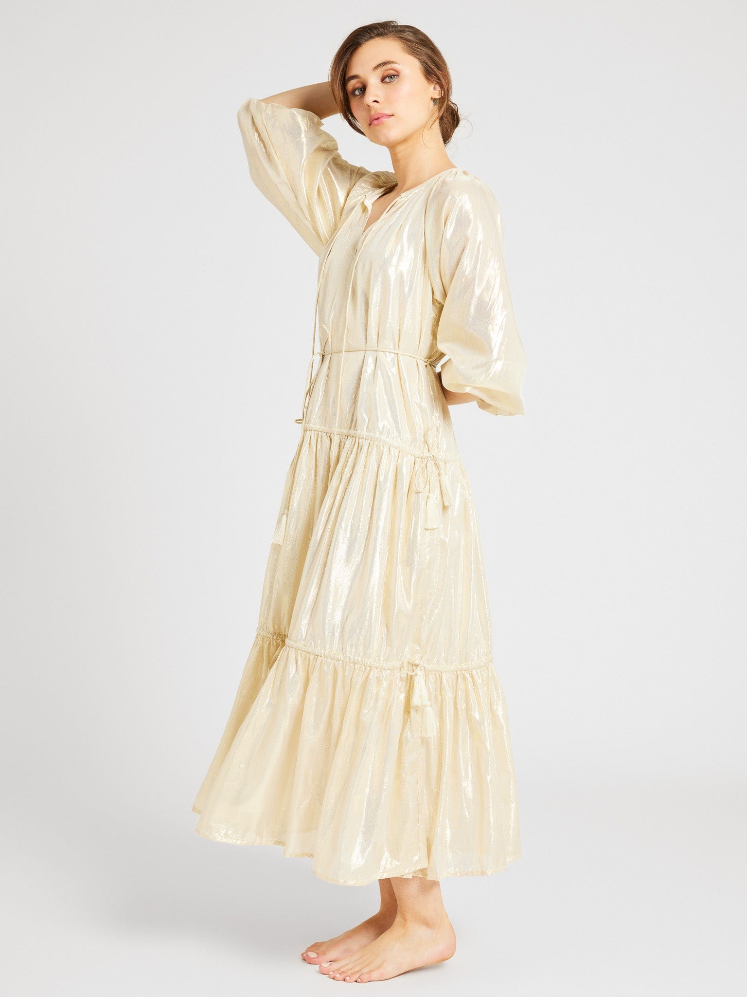 MILLE Clothing Natalia Dress in Gold Lamé