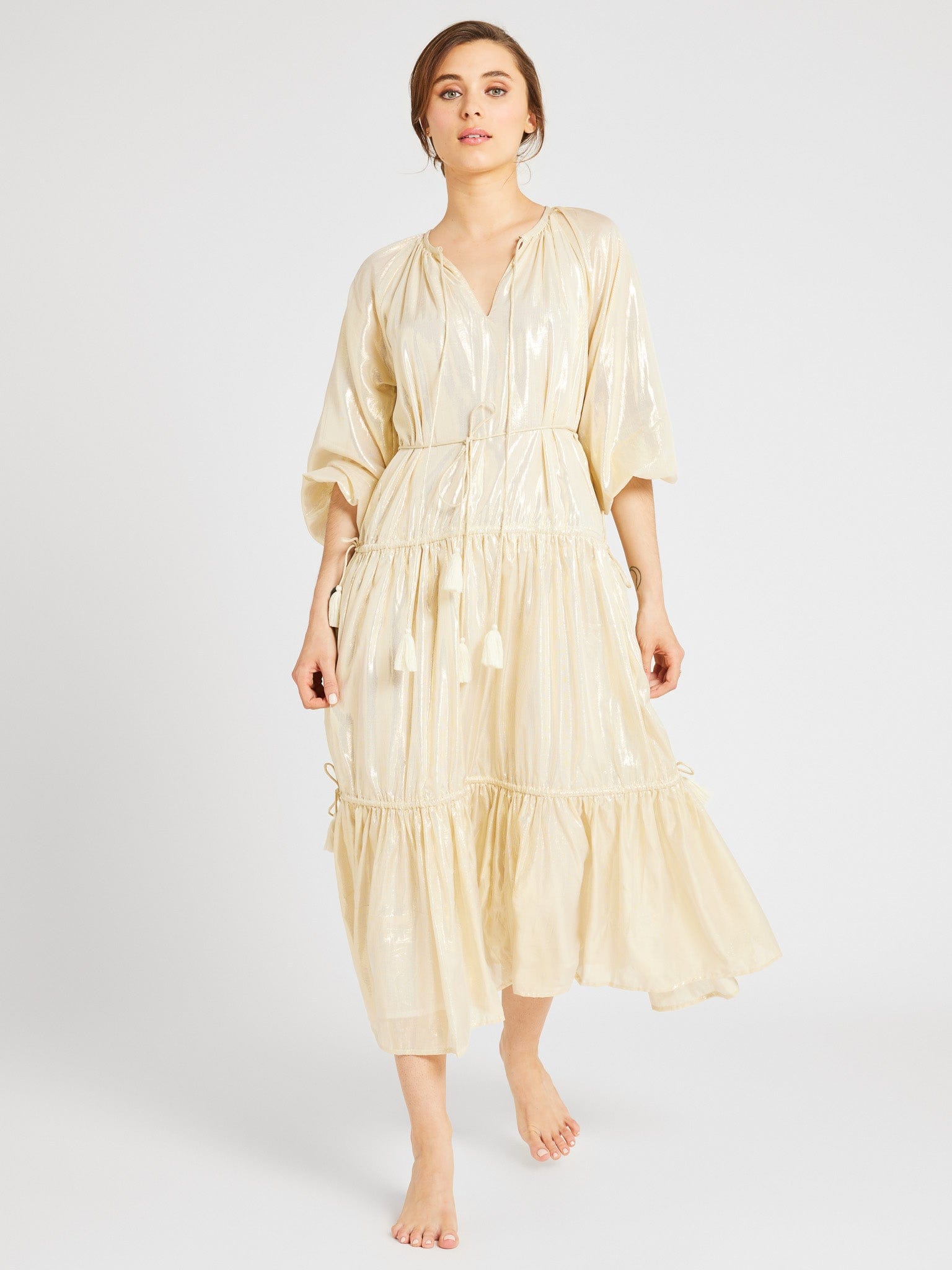 MILLE Clothing Natalia Dress in Gold Lamé