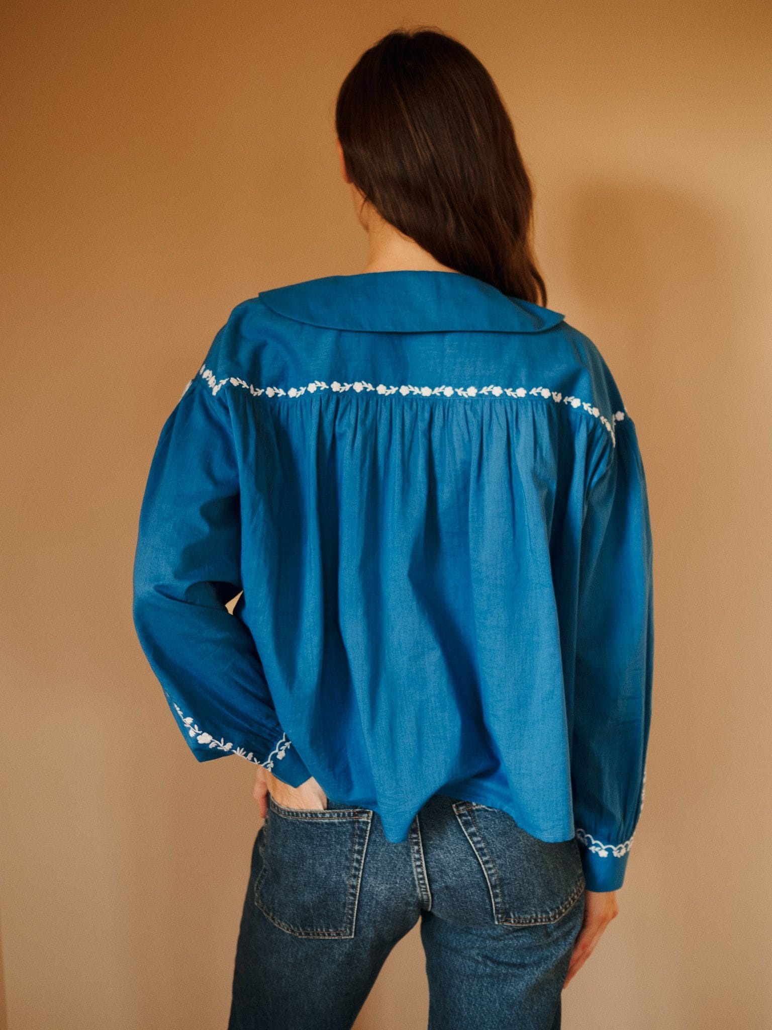 MILLE Clothing Naya Top in Cerulean Embroidery