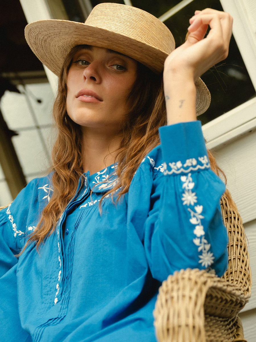 Naya Top in Cerulean Embroidery — alternate view