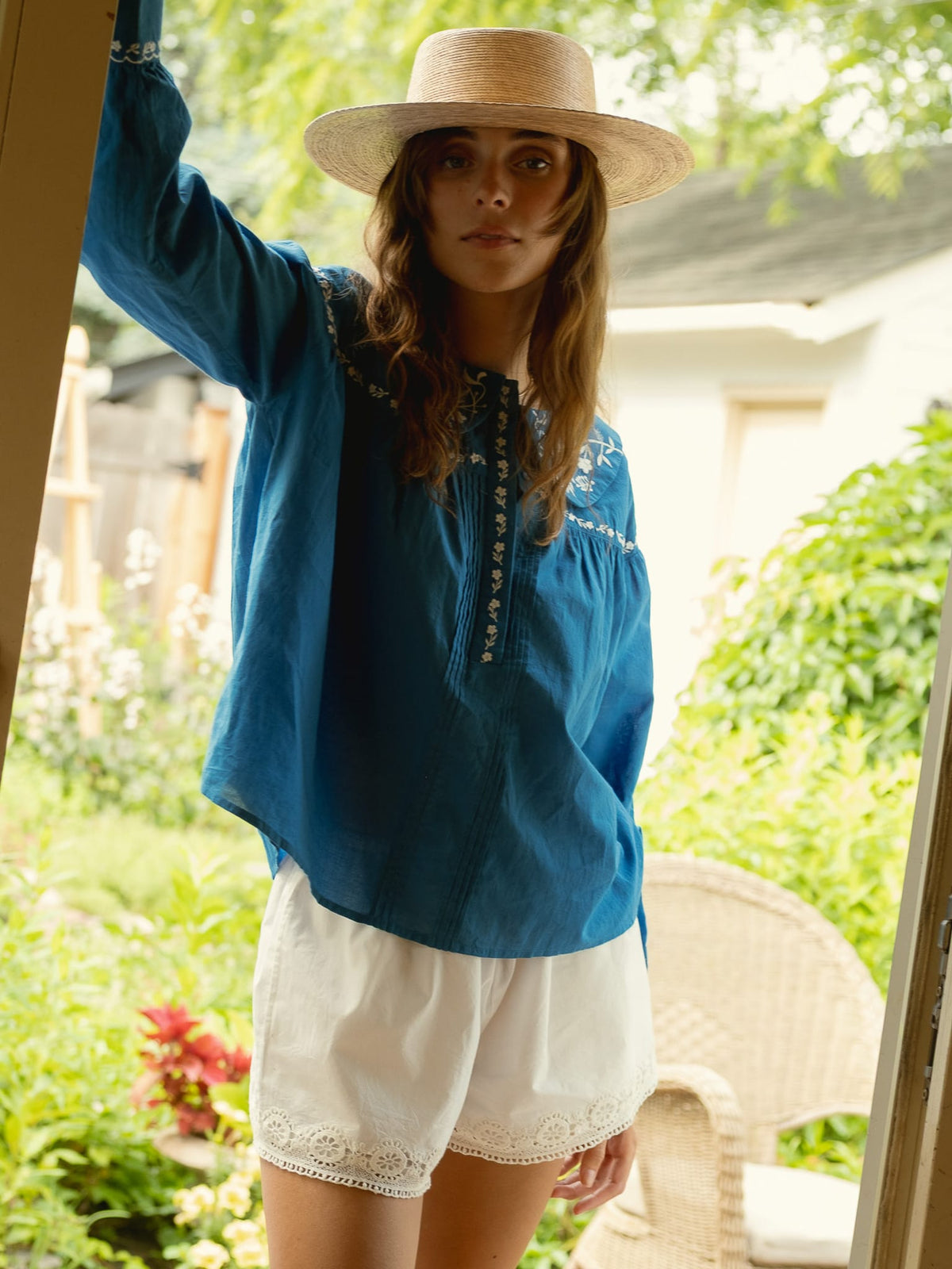 Naya Top in Cerulean Embroidery — The cloth
