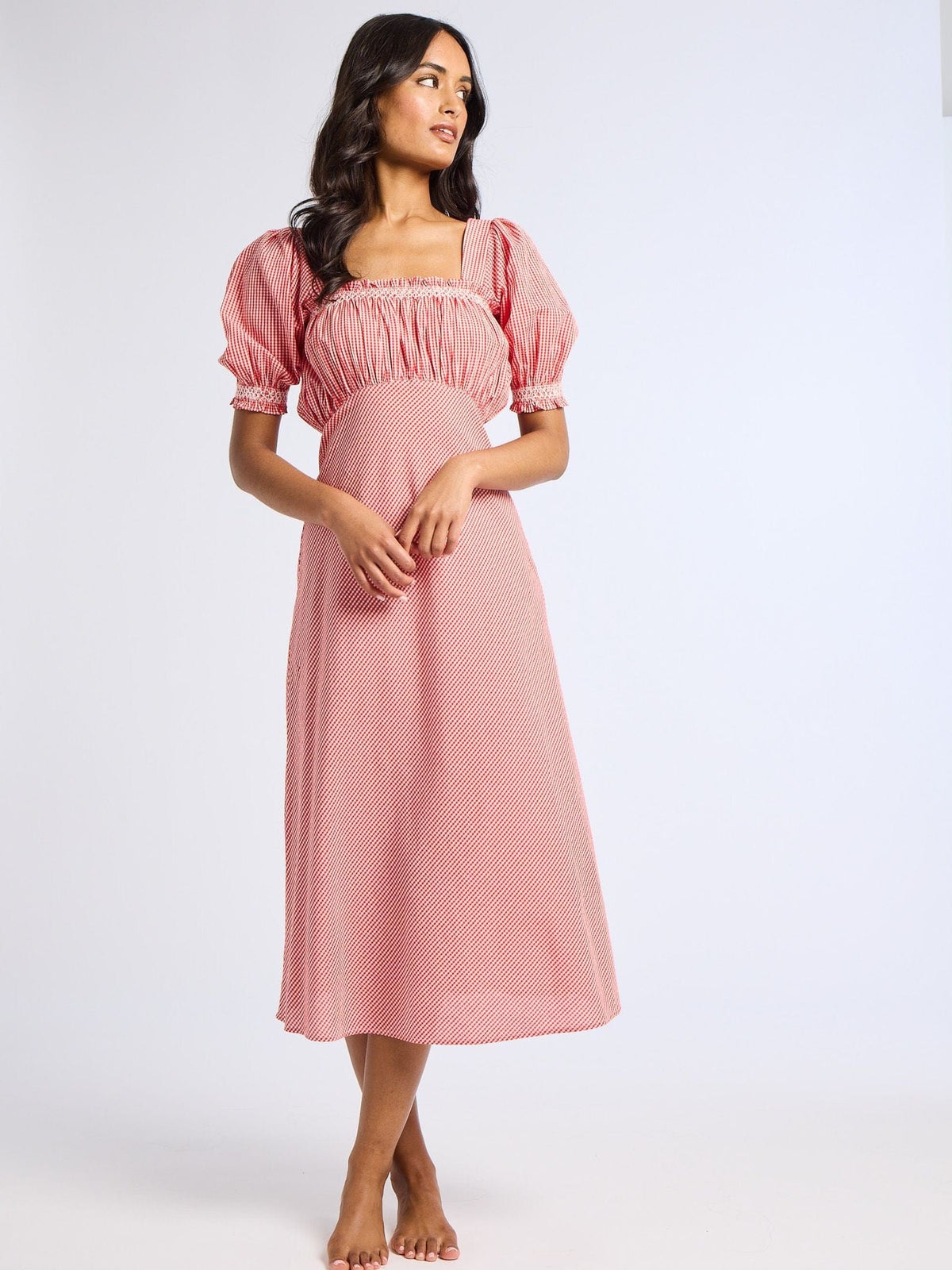 MILLE Nicolette Gingham Puff Sleeve Cotton Sundress in Red Gingham at Nordstrom, Size Small