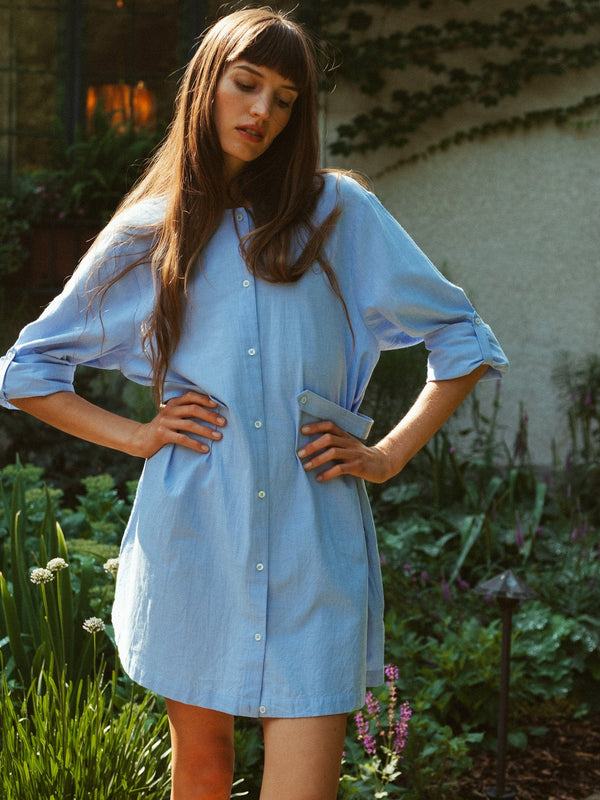 Noa Dress in Blue Oxford — view 18