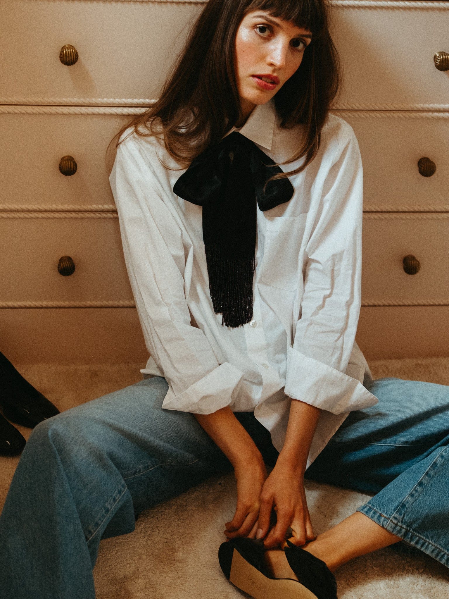 MILLE Clothing One Size Suki Beaded Scarf in Black